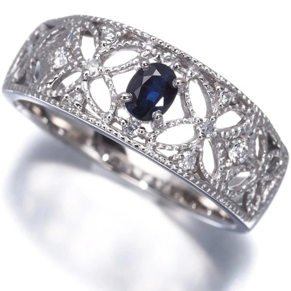 SAPPHIRE DIAMOND OPENWORK MILGRAIN RING 900 PLATINUM: Sapphire Diamond Openwork Milgrain Ring 900 Platinum Brand: Unbranded Type: Ring Material: 900 / Platinum, Main Stone/Creation Natural Color: Silver Size: US 6 - 6.25 Accessories: None Acc