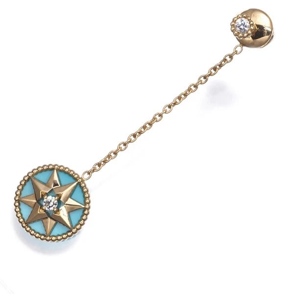 CHRISTIAN DIOR SINGLE EARRING TURQUOISE DIAMOND: Christian Dior Single Earring Turquoise Diamond Brand: Christian Dior Type: Single Earring Material: 18K / 750 / Yellow Gold, Main Stone/Creation Natural Color: YEllow Gold Size: Design size: 48.4 x 1
