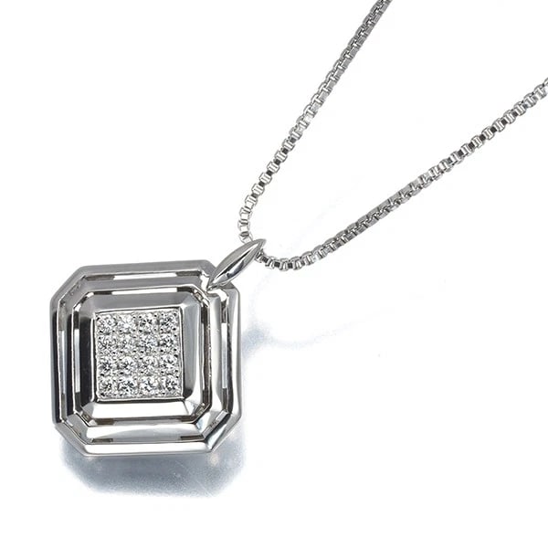 ROYAL ASSCER NECKLACE DIAMOND PAVED SQUARE: ROYAL ASSCER Necklace Diamond Paved Square Brand: ROYAL ASSCER Type: Necklace Material: 950 / Platinum, Main Stone/Creation Natural Color: Silver Size: Necklace length: 45cm AdjUS table to short lengt