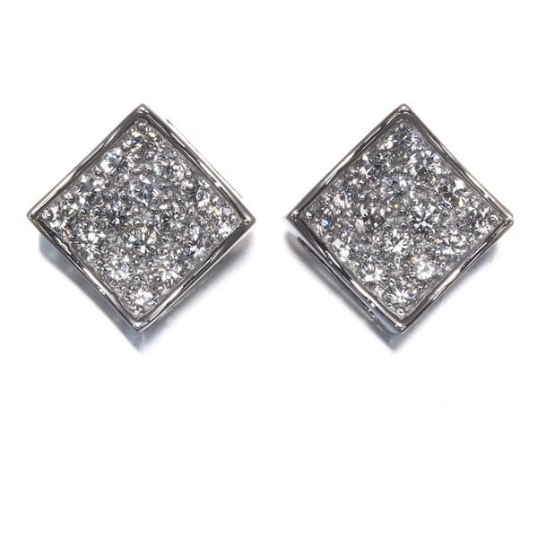 DIAMOND PAVED SQUARE EARRINGS 900 PLATINUM: Diamond Paved Square Earrings 900 Platinum Brand: Unbranded Type: earrings Material: 900 / Platinum, Main Stone/Creation Natural Color: Silver Size: Design size: 11.3 x 11.3mm Accessories: None