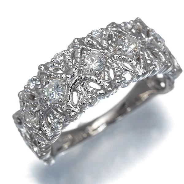 DIAMOND OPENWORK MILGRAIN RING 900 PLATINUM - 2