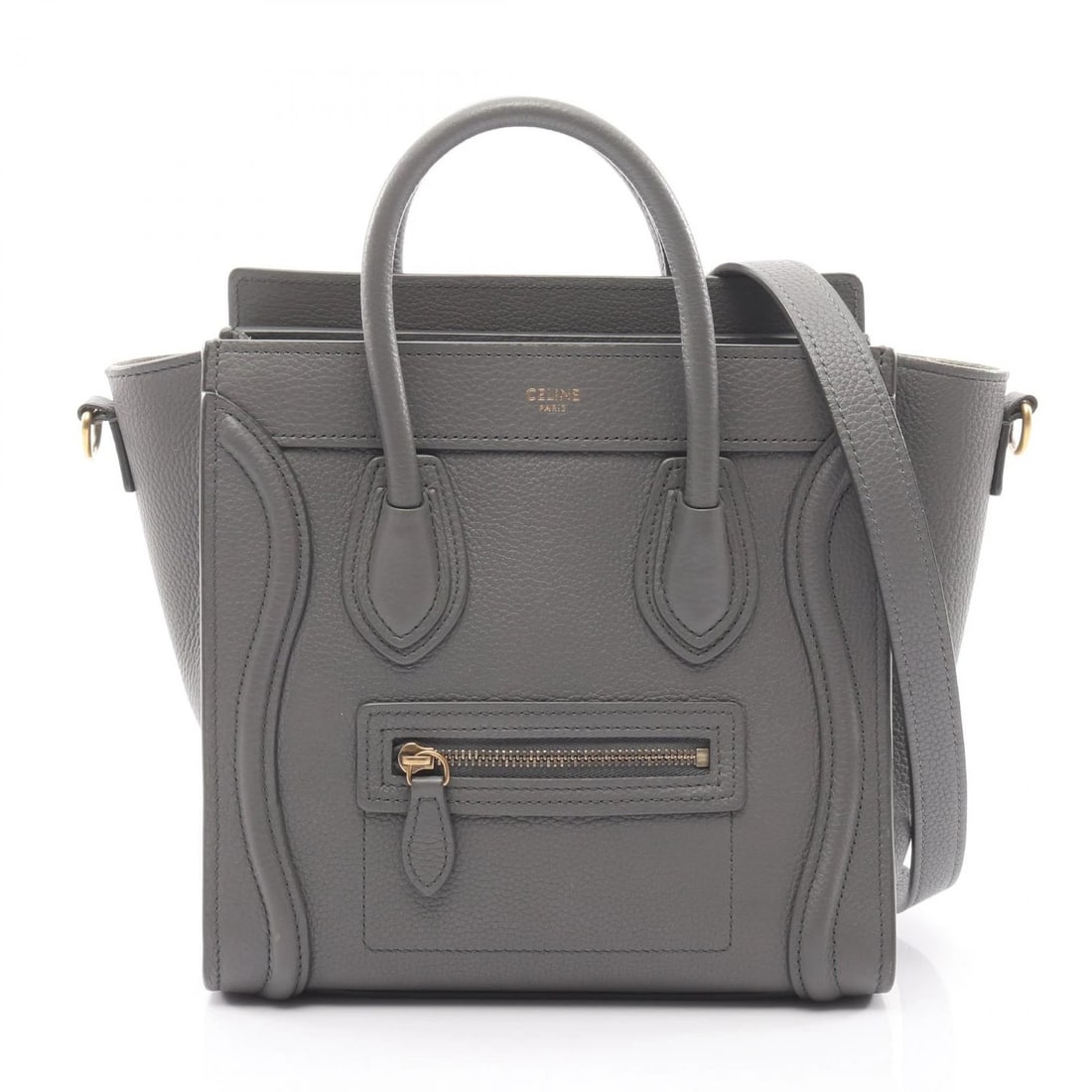 CELINE LUGGAGE NANO 2WAY SHOPPER HANDBAG: CELINE Luggage Nano 2Way Shopper Handbag Brand: CELINE Type: Handbag Material: leather Color: Gray??ish colors Size: H:20cm x W:20cm x D:9cm (H:7.9" x W:7.9" x D:3.5") Handle?29cm(11.4") Accessori