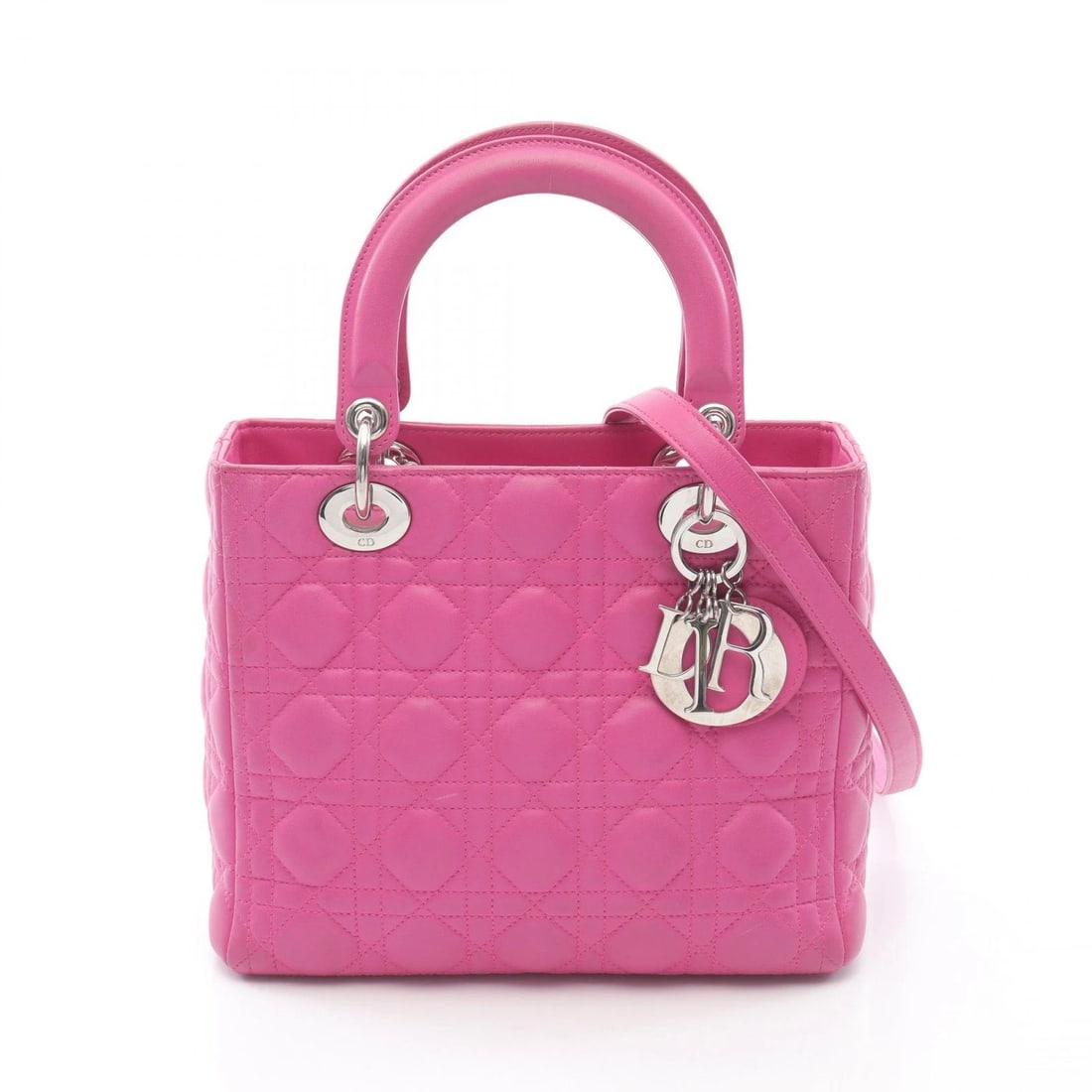 CHRISTIAN DIOR LADY DIOR CANNAGE SHOULDER HANDBAG: Christian Dior LADY DIOR Cannage Shoulder Handbag Brand: Dior Type: Handbag Material: leather Color: Pink??ish colors Size: H:20cm x W:24cm x D:11cm (H:7.9" x W:9.4" x D:4.3") Handle?34cm(13.4")