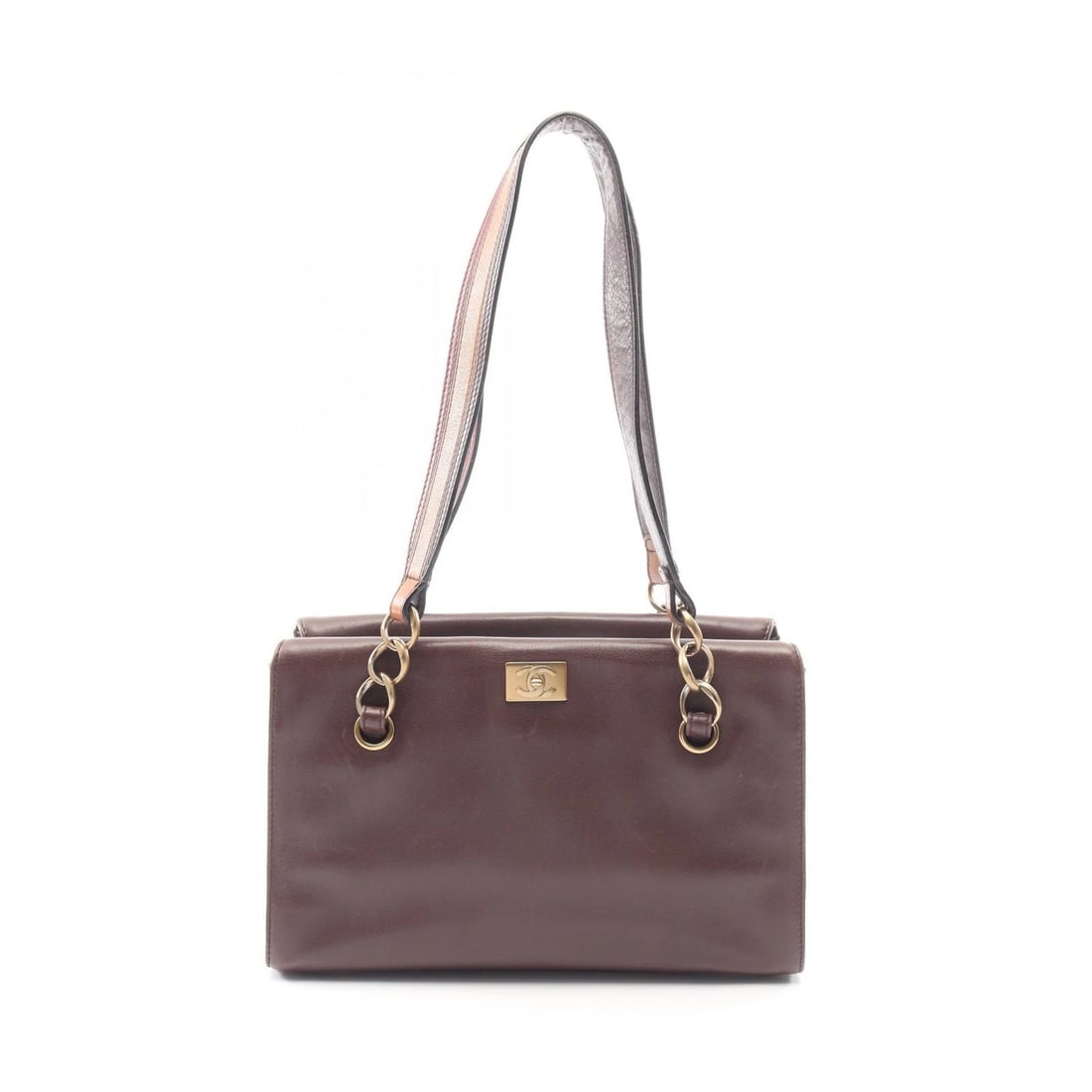 CHANEL COCO MARK CHAIN SHOULDER TOTE BAG: CHANEL COCO Mark Chain shoulder Tote Bag Brand: CHANEL Type: Tote Bag Material: leather Color: Brown??ish colors Size: H:18cm x W:28cm x D:9cm (H:7.1" x W:11.0" x D:3.5") Accessories: None