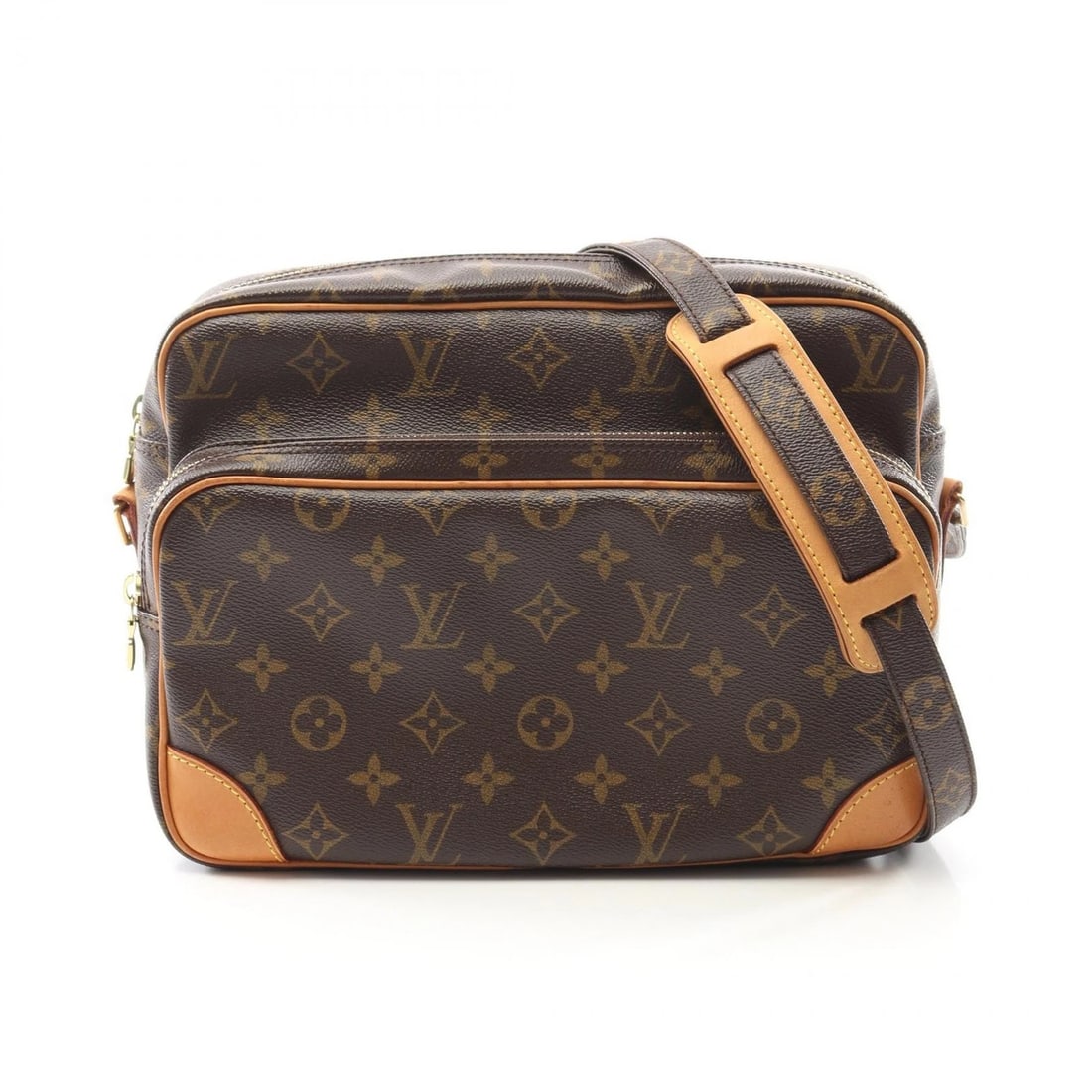 LOUIS VUITTON NILE SHOULDER BAG MONOGRAM: LOUIS VUITTON Nile Shoulder Bag Monogram Brand: LOUIS VUITTON Type: Shoulder Bag Material: Monogram × PVC coated canvas × leather Color: Brown??ish colors Size: H:20cm x W:28cm (H:7.9" x W:11.0")