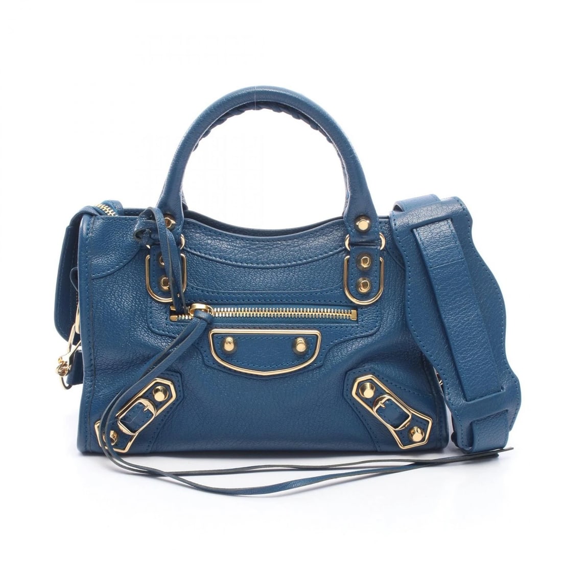 BALENCIAGA CLASSIC METALLIC EDGE MINI CITY 2WAY SHOULDER HANDBAG: BALENCIAGA Classic Metallic Edge Mini City 2WAY Shoulder Handbag Brand: BALENCIAGA Type: Handbag Material: leather Color: Blue??ish colors Size: H:16cm x W:24cm x D:8cm (H:6.3" x W:9.4" x D:3.1")