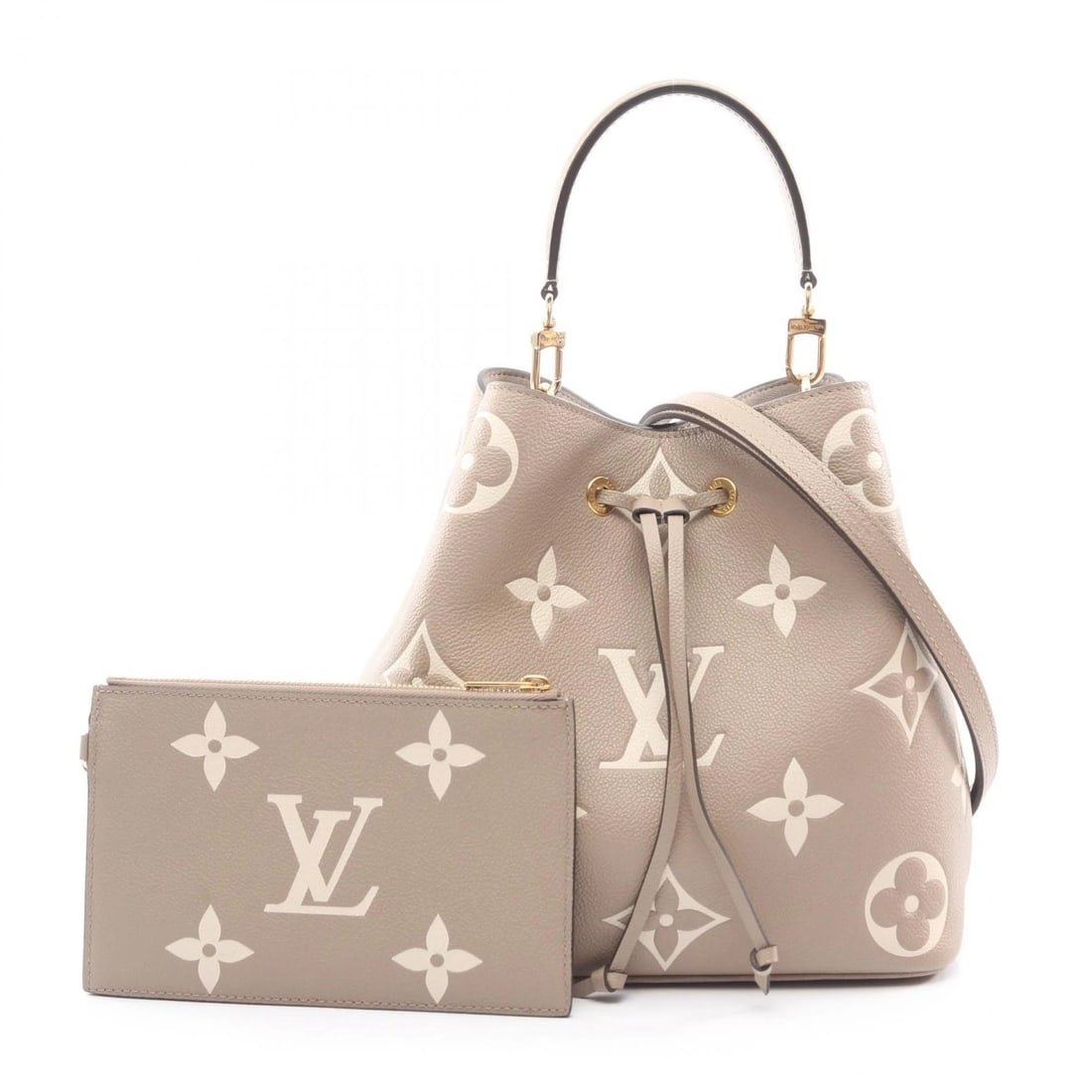 LOUIS VUITTON BICOLOR SHOULDER CROSSBODY HANDBAG: LOUIS VUITTON Bicolor Shoulder Crossbody Handbag Brand: LOUIS VUITTON Type: Shoulder Bag Material: Monogram empreinte × leather Color: Turtle claim / Beige??ish colors Size: H:26cm x W:26cm x D:17cm 