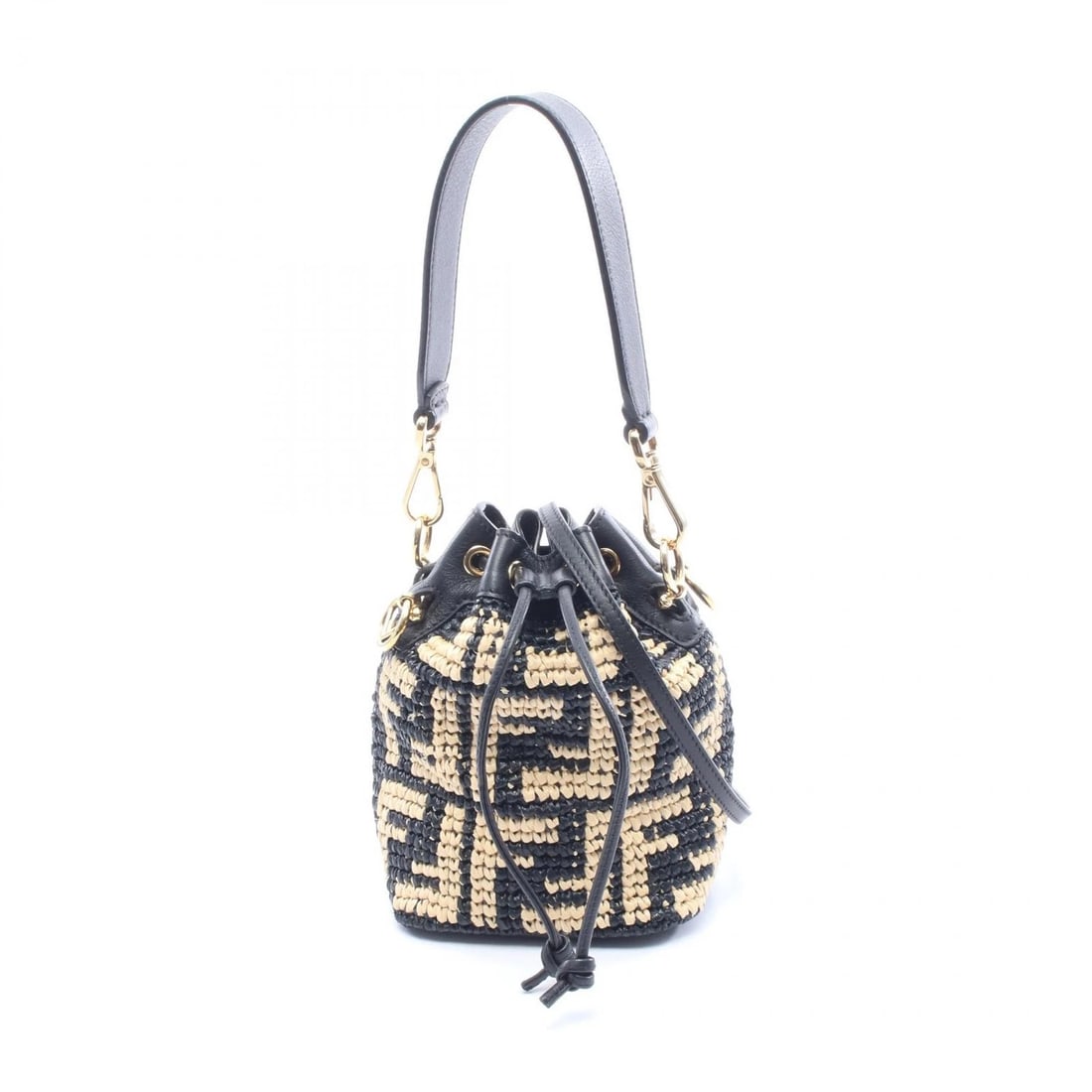 FENDI MINI MONTRESOR SHOULDER CROSSBODY BUCKET HANDBAG: FENDI Mini Montresor Shoulder Crossbody Bucket Handbag Brand: FENDI Type: Handbag Material: leather × straw Color: Beige??ish colors × Black??ish colors Size: H:18cm x W:12cm x D:10cm (H:7.1" x W:4.