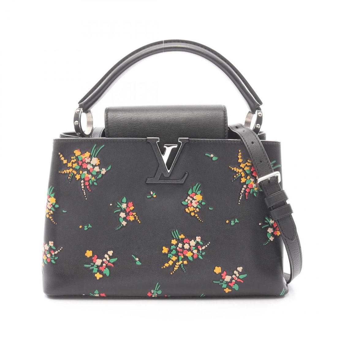 LOUIS VUITTON CAPUCINE PM BLOSSOM SHOULDER CROSSBODY HANDBAG: LOUIS VUITTON Capucine PM Blossom Shoulder crossbody Handbag Brand: LOUIS VUITTON Type: Handbag Material: leather Color: Black??ish colors × Multicolor??ish colors Size: H:20cm x W:31cm x D:11cm (H:7