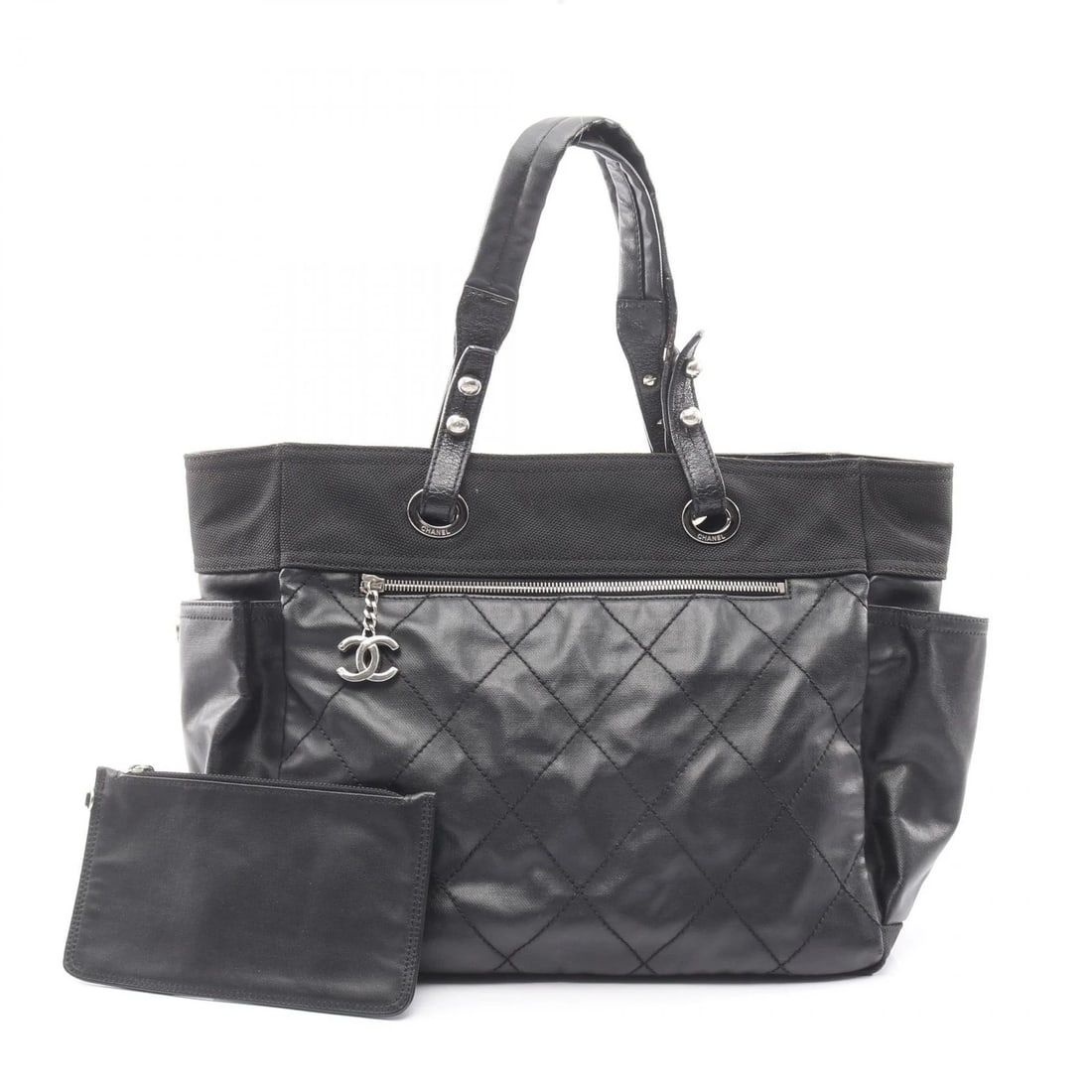 CHANEL PARIS BIARRITZ GM TOTE BAG CANVAS LEATHER: CHANEL Paris Biarritz GM Tote Bag canvas leather Brand: CHANEL Type: Tote Bag Material: PVC coated canvas × leather Color: Black??ish colors Size: H:30cm x W:34cm x D:14.5cm (H:11.8" x W:13.4" x D:5.
