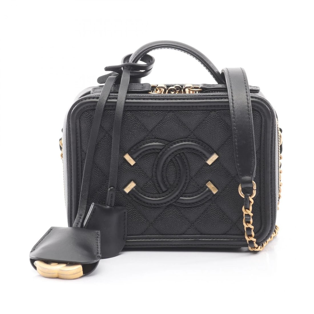 CHANEL CC FIGLEY SMALL VANITY SHOULDER BAG: CHANEL CC Figley Small Vanity Shoulder Bag Brand: CHANEL Type: Shoulder Bag Material: leather × grained calf leather Color: Black??ish colors Size: H:12cm x W:16cm x D:7cm (H:4.7" x W:6.3" x D:2.8")