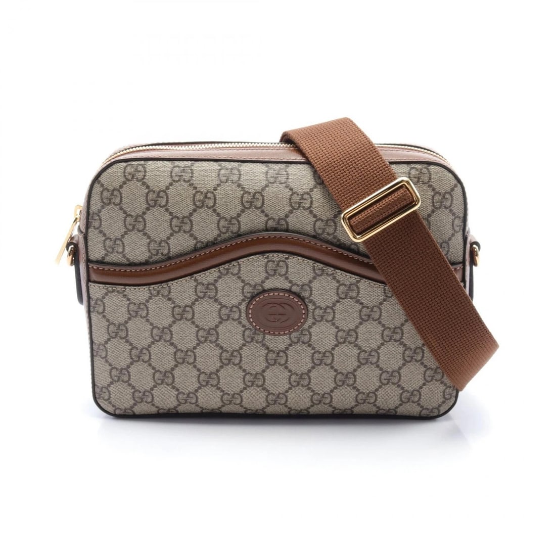 GUCCI INTERLOCKING G GG SUPREME SHOULDER BAG: GUCCI Interlocking G GG Supreme Shoulder Bag Brand: GUCCI Type: Shoulder Bag Material: PVC coated canvas × leather Color: Beige??ish colors × Brown??ish colors Size: H:18cm x W:25cm x D:5.5cm (H:7.1