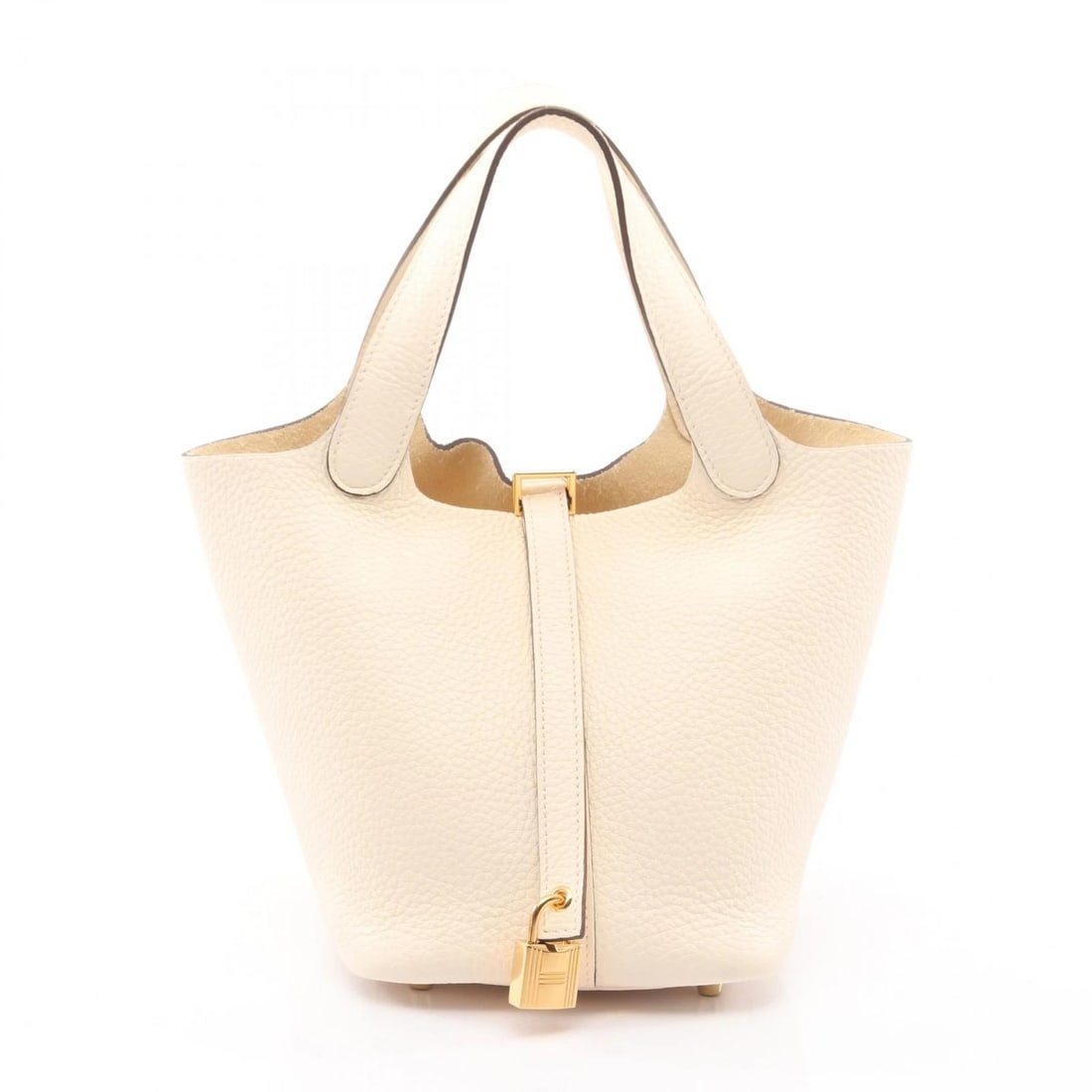 HERMES PICOTIN LOCK PM TOTE BUCKET HANDBAG: HERMES Picotin Lock PM tote bucket Handbag Brand: HERMES Type: Handbag Material: Taurillon Clemence × leather × Taurillon Clemence Color: Nata / Beige??ish colors Size: H:18.5cm x W:19cm x D:13.5cm 