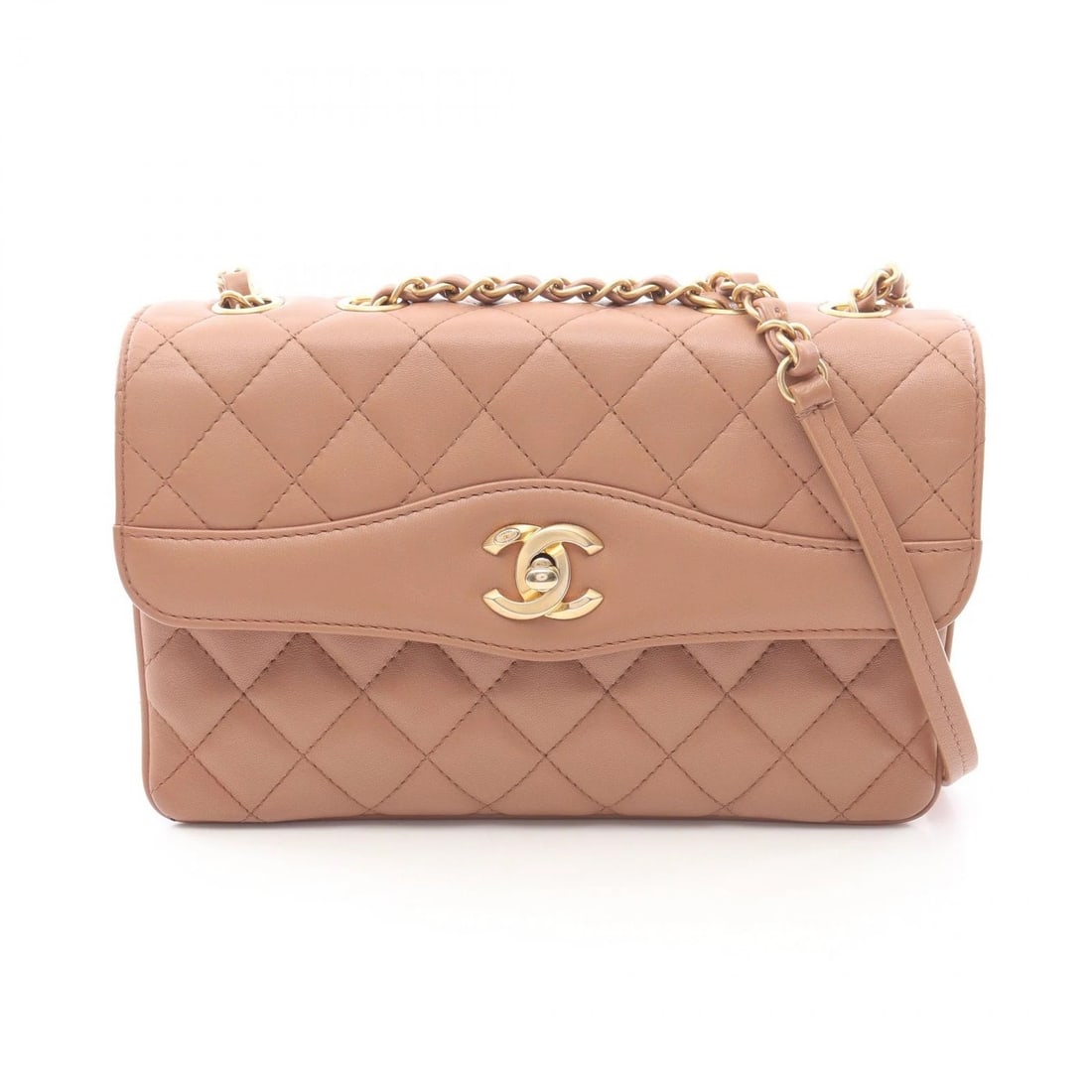 CHANEL MATELASSE CHAIN SHOULDER BAG: CHANEL Matelasse Chain Shoulder Bag Brand: CHANEL Type: Shoulder Bag Material: Lambskin (sheep leather) Color: Pink??ish colors Size: H:15cm x W:24cm x D:/cm (H:5.9" x W:9.4" x D:0.0") Accessories: