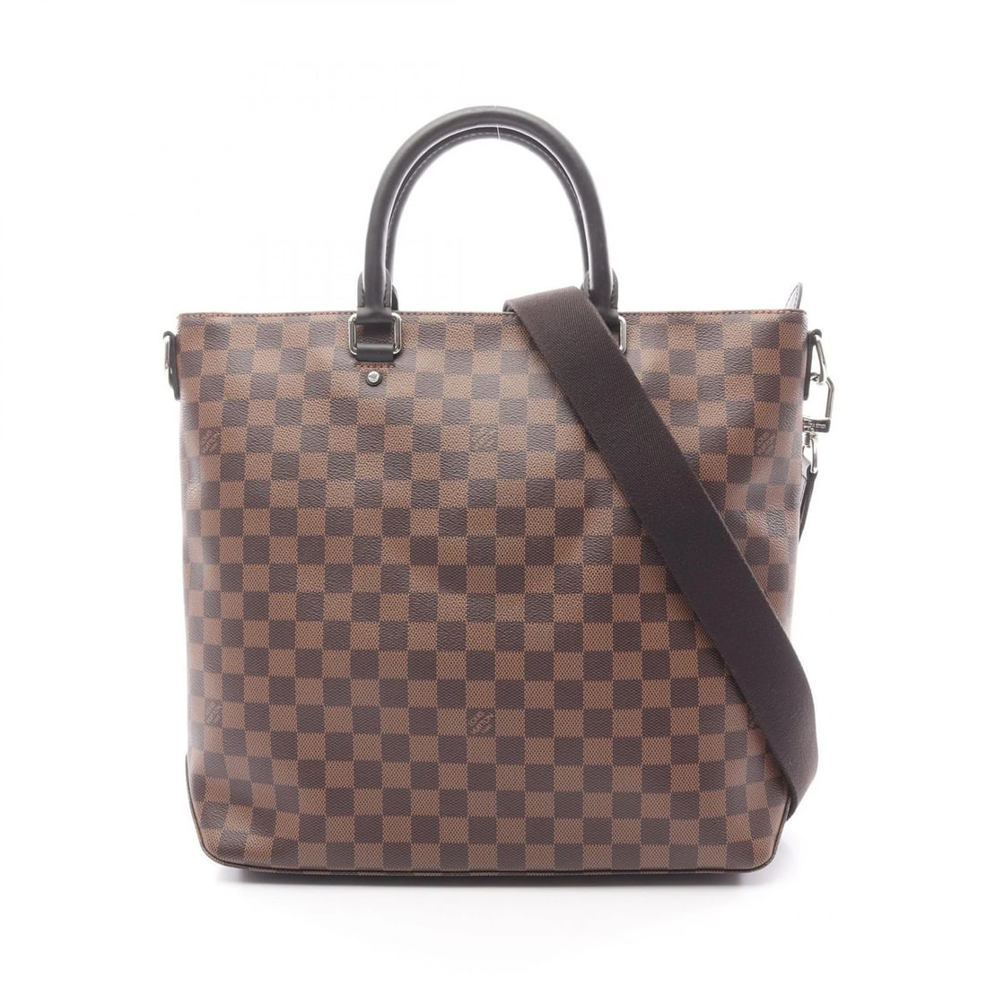 LOUIS VUITTON JAKE TOTE BAG DAMIER LEATHER: LOUIS VUITTON Jake Tote Bag Damier leather Brand: LOUIS VUITTON Type: Tote Bag Material: Damier × PVC coated canvas × leather Color: Ebene / Brown??ish colors Size: H:33cm x W:34cm x D:9.5cm