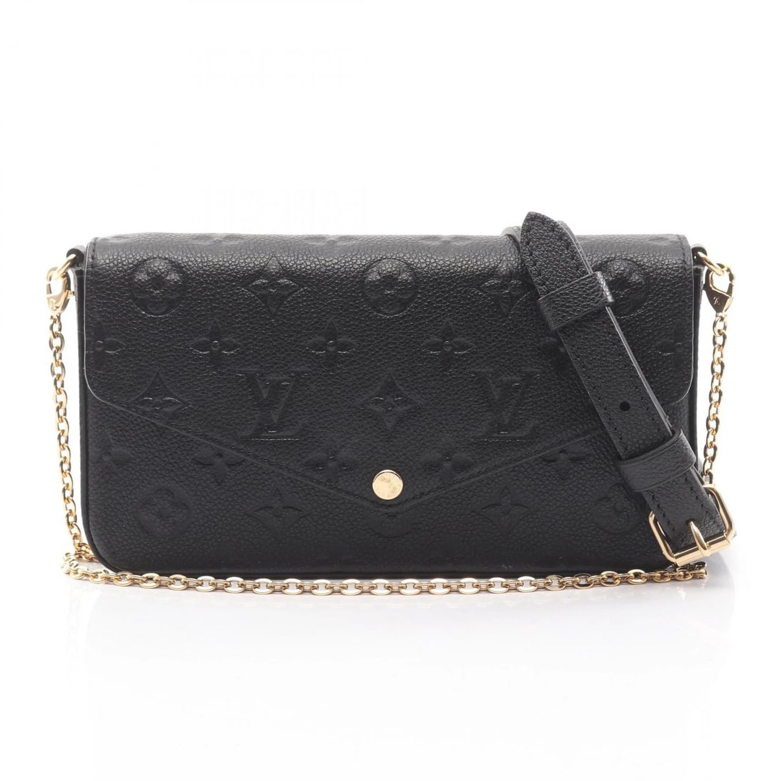 LOUIS VUITTON POCHETTE FELICE CHAIN SHOULDER CROSSBODY BAG: LOUIS VUITTON Pochette Felice chain Shoulder crossbody Bag Brand: LOUIS VUITTON Type: Shoulder Bag Material: Monogram empreinte × leather Color: Black / Black??ish colors Size: H:12.5cm x W:21cm x D: