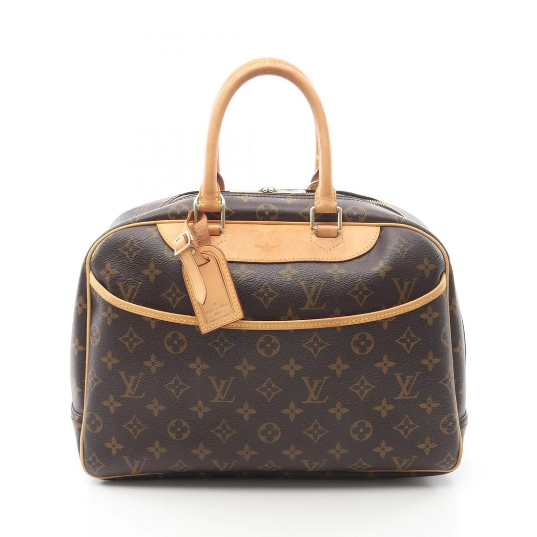 LOUIS VUITTON DEAUVILLE BOWLING VANITY HANDBAG: LOUIS VUITTON Deauville Bowling Vanity Handbag Brand: LOUIS VUITTON Type: Handbag Material: Monogram × PVC coated canvas × leather Color: Brown??ish colors Size: H:25cm x W:35cm x D:14cm (H:9.8" x