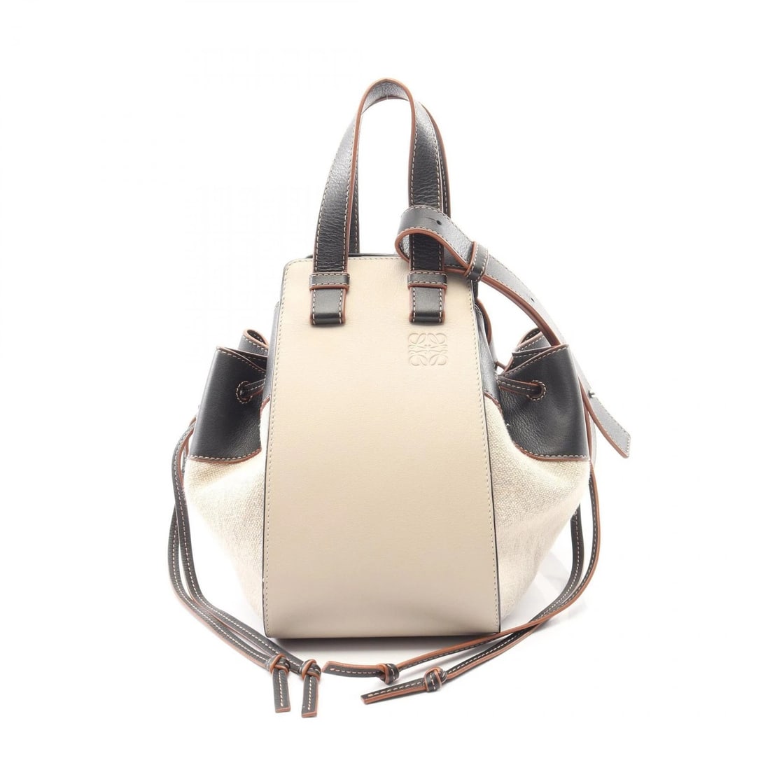 LOEWE DRAWSTRING HAMMOCK SMALL SHOULDER HANDBAG: LOEWE Drawstring Hammock Small Shoulder Handbag Brand: LOEWE Type: Handbag Material: leather × canvas Color: Beige??ish colors × Black??ish colors Size: H:26cm x W:13.5cm x D:24cm (H:10.2" x W:5.3" 
