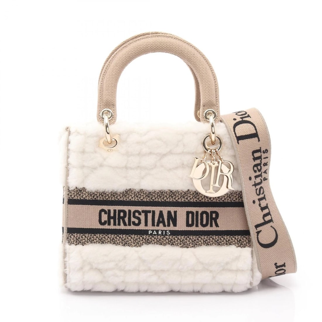 DIOR LADY D-LITE MEDIUM SHOULDER HANDBAG: Dior LADY D-LITE Medium Shoulder Handbag Brand: Dior Type: Handbag Material: canvas × Shearing Color: White??ish colors × Beige??ish colors × Black??ish colors Size: H:20cm x W:24cm x D:12cm (H:7.9