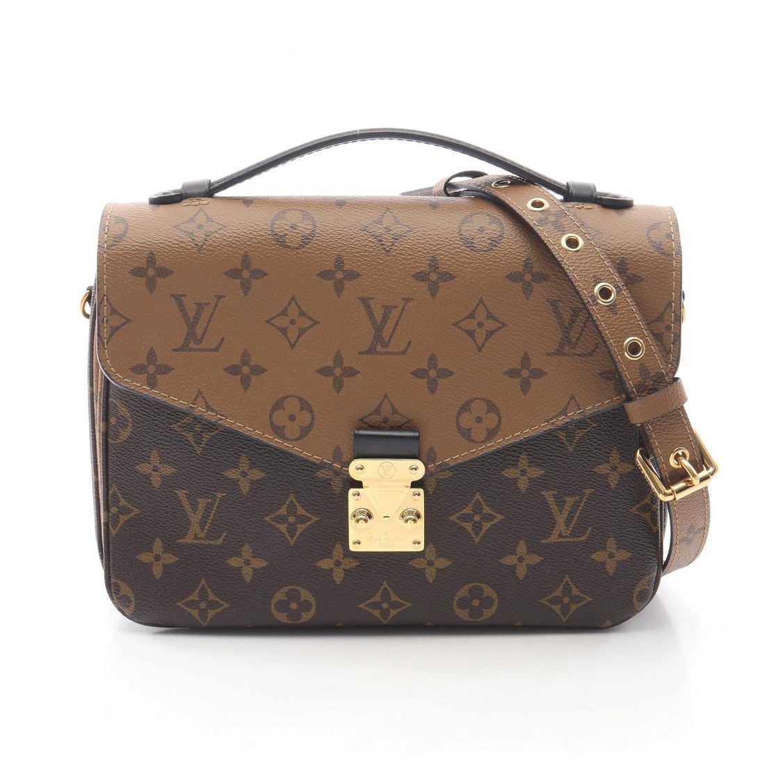 LOUIS VUITTON POCHETTE METIS MM SHOULDER CROSSBODY HANDBAG: LOUIS VUITTON Pochette Metis MM Shoulder Crossbody Handbag Brand: LOUIS VUITTON Type: Handbag Material: Monogram Reverse × PVC coated canvas × leather Color: Brown??ish colors × Black??ish colors S