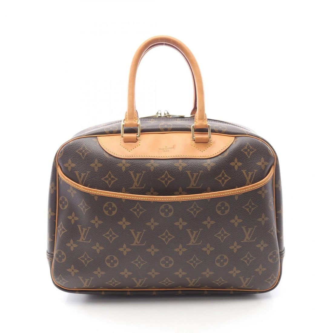 LOUIS VUITTON DEAUVILLE BOWLING VANITY HANDBAG: LOUIS VUITTON Deauville Bowling Vanity Handbag Brand: LOUIS VUITTON Type: Handbag Material: Monogram × PVC coated canvas × leather Color: Brown??ish colors Size: H:25cm x W:35cm x D:14cm (H:9.8" x