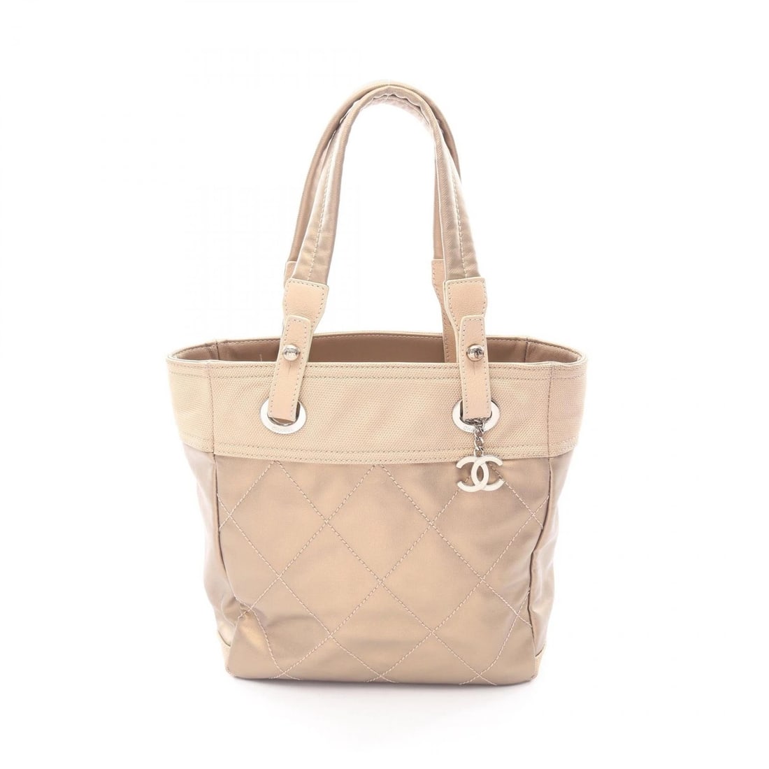 CHANEL PARIS BIARRITZ PM TOTE SHOULDER BAG: CHANEL Paris Biarritz PM Tote shoulder Bag Brand: CHANEL Type: Tote Bag Material: PVC coated canvas × leather Color: Gold??ish colors × Beige??ish colors Size: H:27cm x W:25cm x D:11cm (H:10.6" x W: