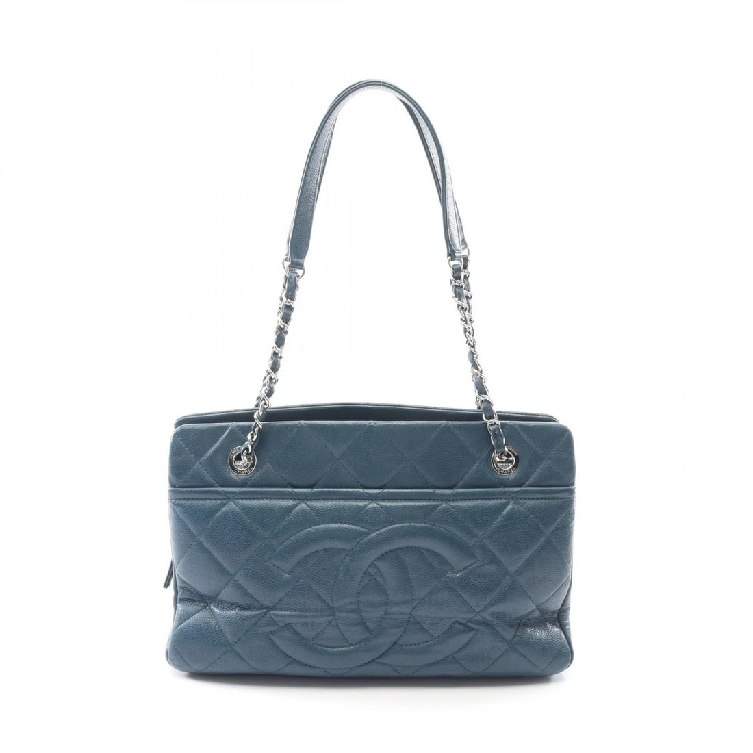 CHANEL MATELASSE JUMBO COCO MARK SHOULDER TOTE BAG: CHANEL Matelasse Jumbo COCO Mark Shoulder Tote Bag Brand: CHANEL Type: Tote Bag Material: leather × grained calf leather Color: Green??ish colors Size: H:20cm x W:32cm x D:11cm (H:7.9" x W:12.6" x