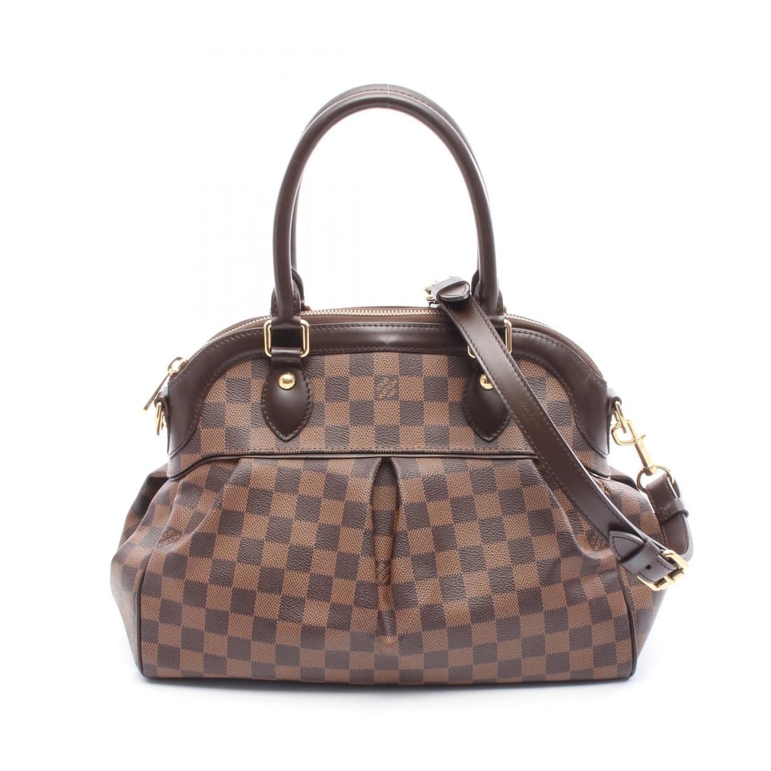 LOUIS VUITTON TREVI PM SHOULDER HANDBAG: LOUIS VUITTON Trevi PM Shoulder Handbag Brand: LOUIS VUITTON Type: Handbag Material: Damier × PVC coated canvas × leather Color: Ebene / Brown??ish colors Size: H:25cm x W:34cm x D:14cm (H:9.8" x W: