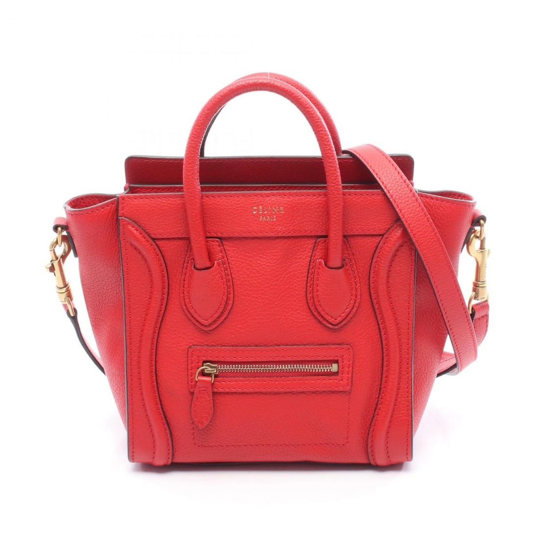 CELINE LUGGAGE NANO SHOPPER SHOULDER HANDBAG: CELINE Luggage Nano Shopper Shoulder Handbag Brand: CELINE Type: Handbag Material: leather Color: Red??ish colors Size: H:20cm x W:20cm x D:9cm (H:7.9" x W:7.9" x D:3.5") Handle?30cm(11.8") Access