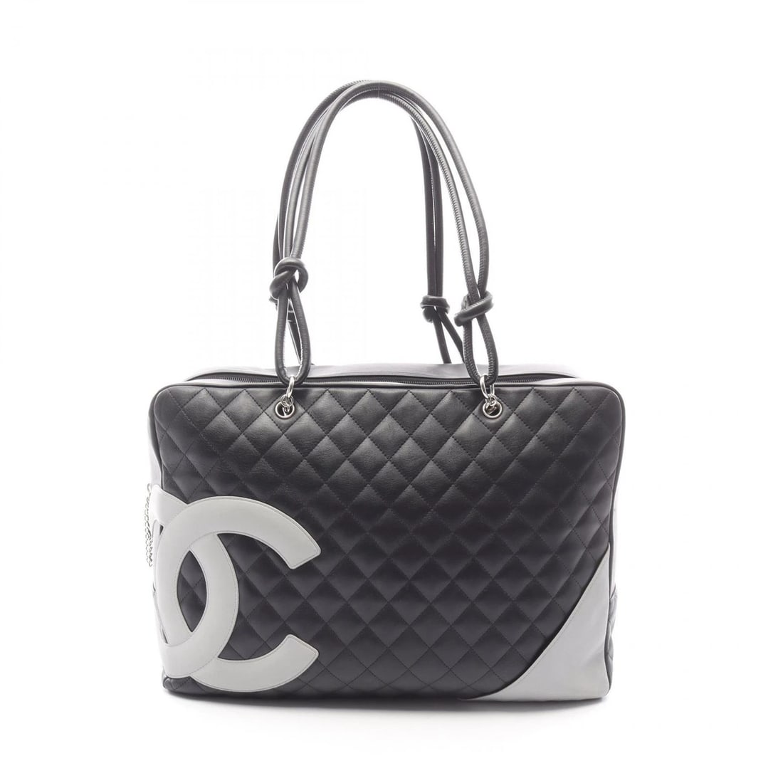 CHANEL CAMBON LINE LARGE BOWLING SHOULDER BAG: CHANEL Cambon Line Large Bowling Shoulder Bag Brand: CHANEL Type: Shoulder Bag Material: leather Color: Black??ish colors × Gray??ish colors Size: H:26cm x W:38cm x D:15cm (H:10.2" x W:15.0" x D:5.9"