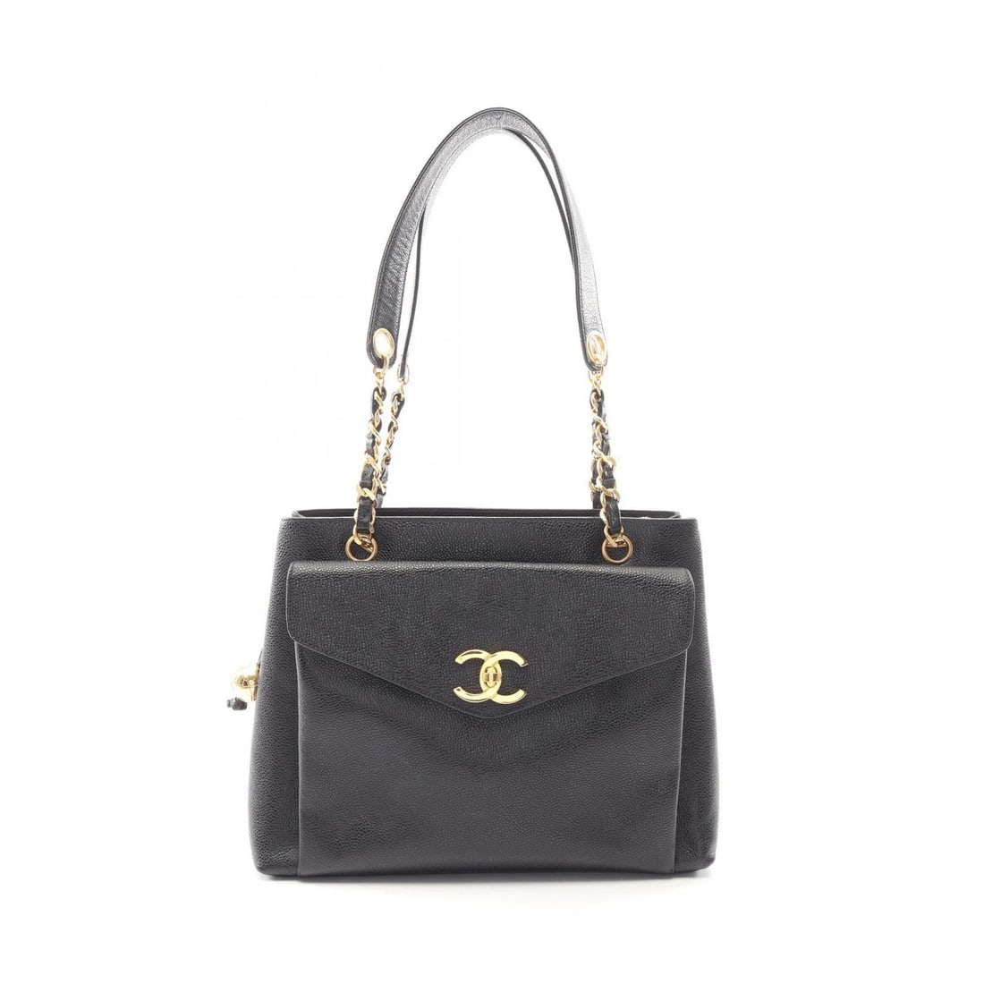 CHANEL COCO MARK CHAIN TOTE SHOULDER BAG: CHANEL COCO Mark Chain Tote Shoulder Bag Brand: CHANEL Type: Tote Bag Material: Grained Calfskin leather Color: Black??ish colors Size: H:23cm x W:30cm x D:9.5cm (H:9.1" x W:11.8" x D:3.7") Access