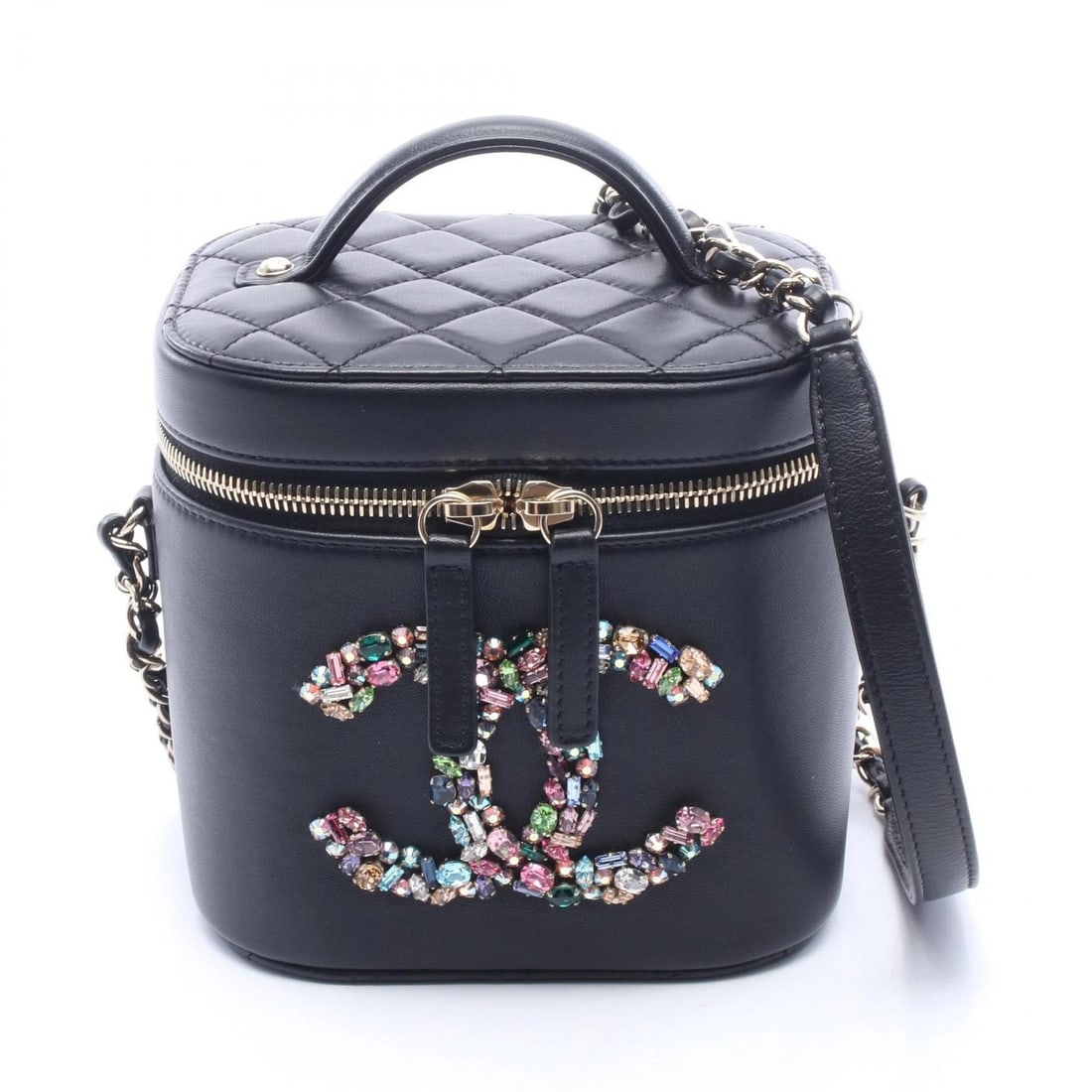 CHANEL CRYSTAL MATELASSE VANITY HAND SHOULDER BAG: CHANEL Crystal Matelasse Vanity hand Shoulder Bag Brand: CHANEL Type: Shoulder Bag Material: Lambskin (sheep leather) Color: Black??ish colors Size: H:15cm x W:15.5cm x D:12cm (H:5.9" x W:6.1" x D:4.7