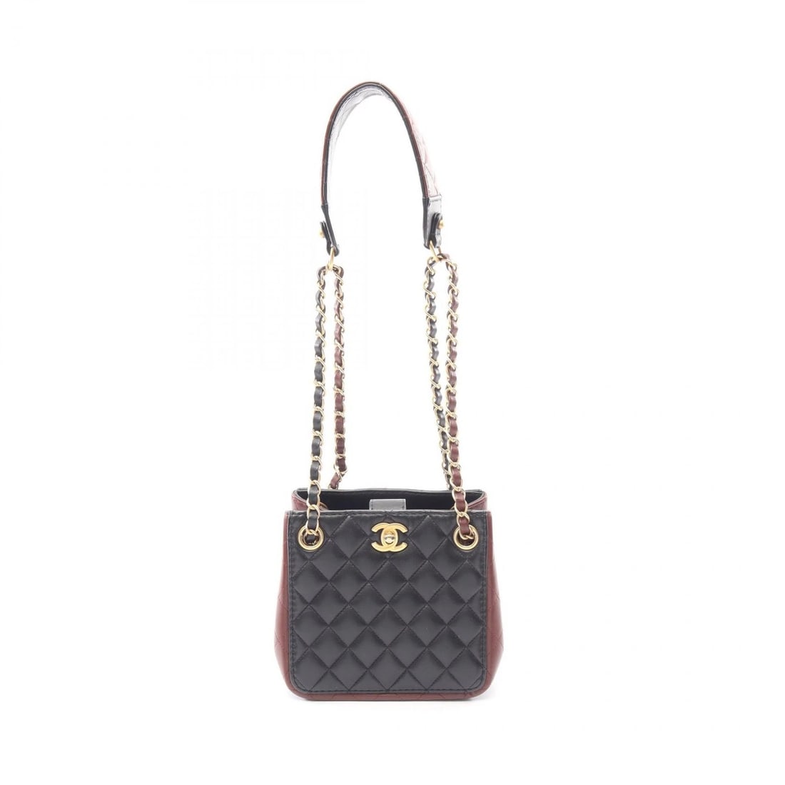 CHANEL MATELASSE SMALL BUCKET CHAIN SHOULDER BAG: CHANEL Matelasse Small Bucket Chain Shoulder Bag Brand: CHANEL Type: Shoulder Bag Material: Lambskin (sheep leather) Color: Black??ish colors × Brown??ish colors Size: H:15cm x W:16cm x D:10cm (H:5.9