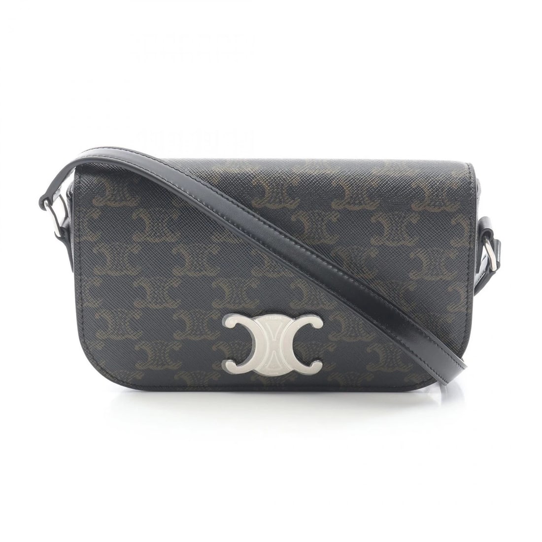 CELINE SMALL TRIOMPHE CROSSBODY SHOULDER BAG: CELINE Small Triomphe Crossbody Shoulder Bag Brand: CELINE Type: Shoulder Bag Material: PVC coated canvas × leather Color: Black??ish colors Size: H:12cm x W:17cm x D:3cm (H:4.7" x W:6.7" x D:1.2")