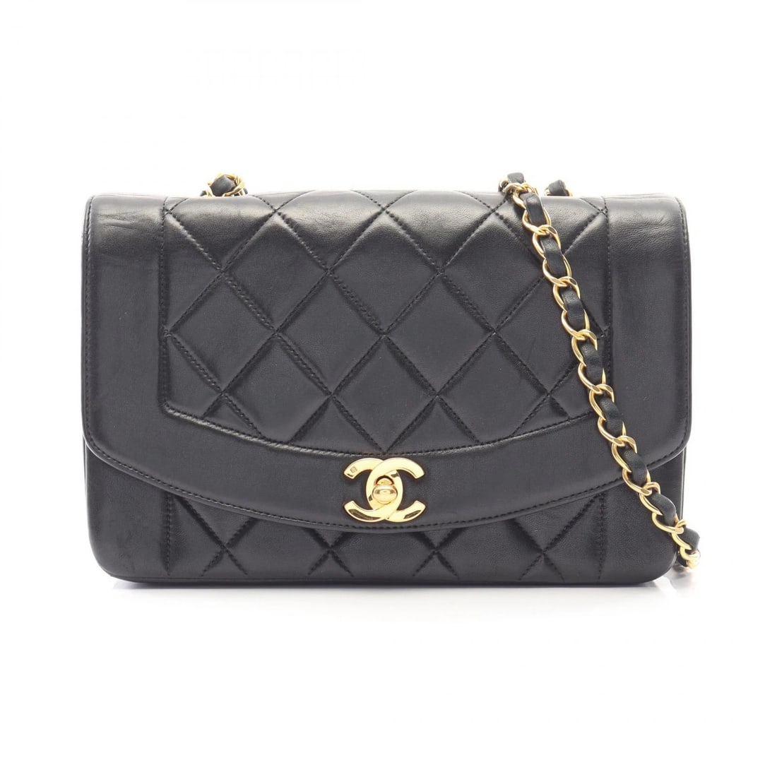 CHANEL MATELASSE DIANA FLAP CHAIN SHOULDER BAG: CHANEL Matelasse Diana Flap Chain Shoulder Bag Brand: CHANEL Type: Shoulder Bag Material: Lambskin (sheep leather) Color: Black??ish colors Size: H:14cm x W:22cm x D:7cm (H:5.5" x W:8.7" x D:2.8") Sho