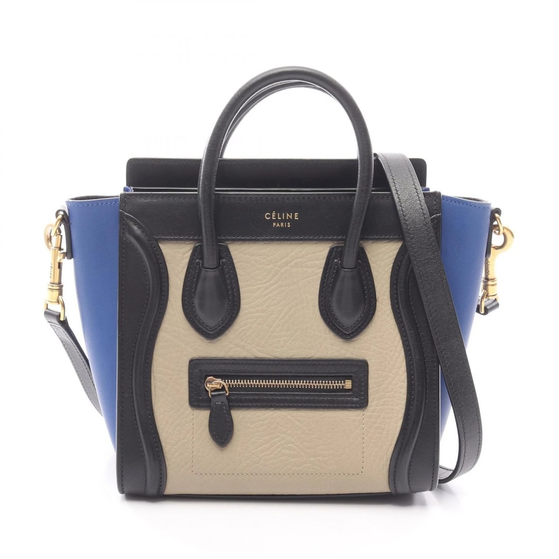 CELINE LUGGAGE NANO SHOPPER SHOULDER HANDBAG: CELINE Luggage Nano Shopper Shoulder Handbag Brand: CELINE Type: Handbag Material: leather Color: Beige??ish colors × Black??ish colors × Blue??ish colors Size: H:20cm x W:20cm x D:9cm (H:7.9" x W:7