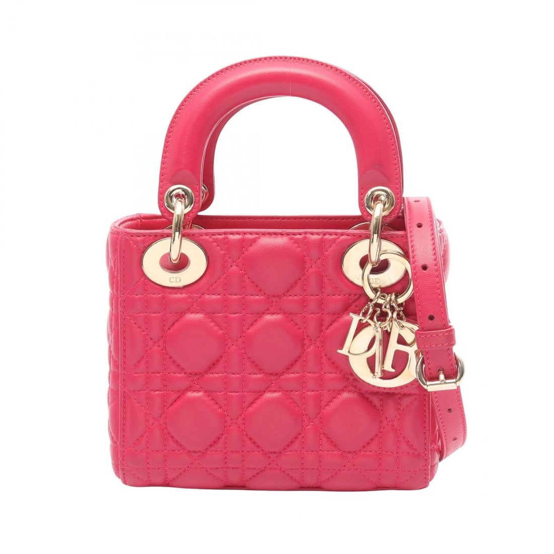 CHRISTIAN DIOR LADY DIOR MINI CANNAGE CROSSBODY TOTE HANDBAG: Christian Dior Lady Dior Mini Cannage crossbody tote Handbag Brand: Dior Type: Handbag Material: leather Color: Pink??ish colors Size: H:14cm x W:16.5cm x D:7cm (H:5.5" x W:6.5" x D:2.8") Handle?25cm(