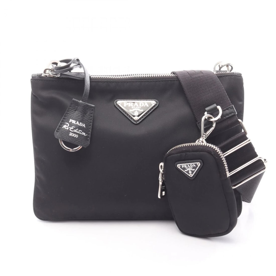 PRADA RE-EDITION 2000 SHOULDER CROSSBODY BAG: PRADA Re-Edition 2000 Shoulder crossbody Bag Brand: PRADA Type: Shoulder Bag Material: Nylon × Saffiano leather Color: Black??ish colors Size: H:17cm x W:23.5cm x D:2.5/2.5cm (H:6.7" x W:9.3" x D:1.0