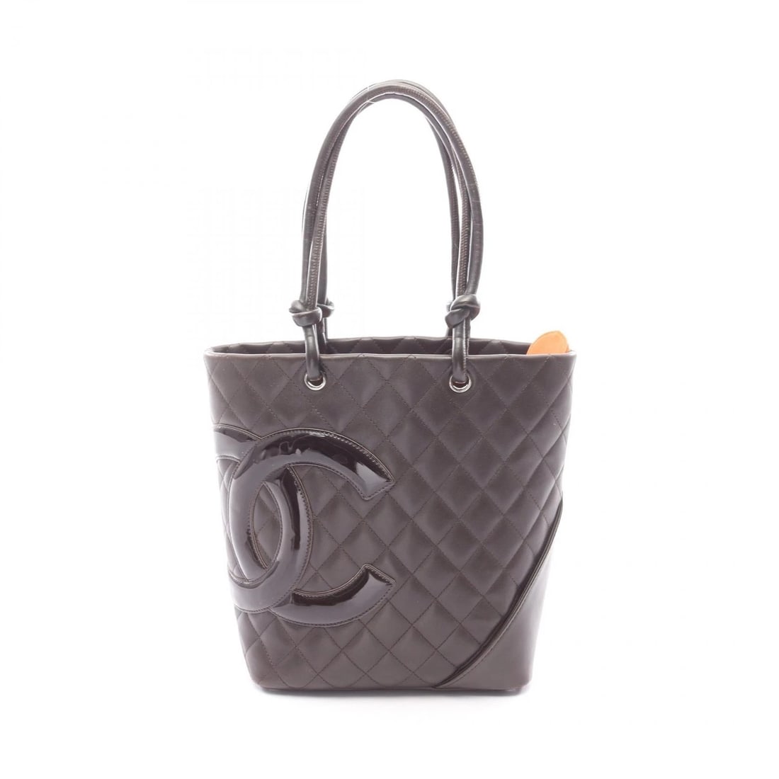 CHANEL CAMBON LINE MEDIUM TOTE HANDBAG: CHANEL Cambon line Medium Tote Handbag Brand: CHANEL Type: Tote Bag Material: leather × Patent leather Color: Brown??ish colors Size: H:24cm x W:20cm x D:11.5cm (H:9.4" x W:7.9" x D:4.5") Handle?41cm