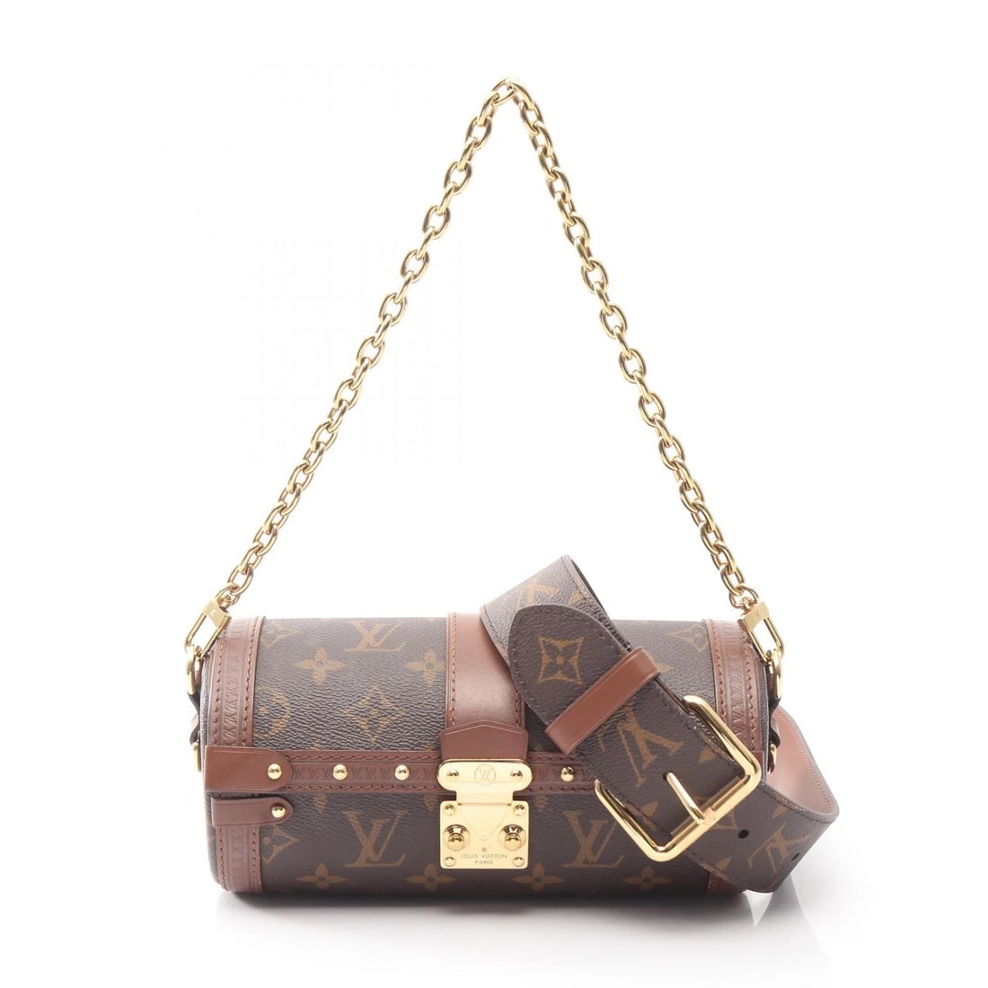 LOUIS VUITTON PAPILLON TRUNK CHAIN SHOULDER CROSSBODY HANDBAG: LOUIS VUITTON Papillon Trunk Chain Shoulder Crossbody Handbag Brand: LOUIS VUITTON Type: Handbag Material: Monogram × PVC coated canvas × leather Color: Brown??ish colors Size: H:9cm x W:20cm x D:9c
