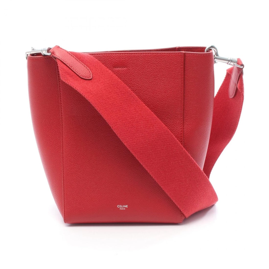CELINE SANGLE BUCKET SMALL SHOULDER BAG: CELINE Sangle bucket small Shoulder Bag Brand: CELINE Type: Shoulder Bag Material: leather Color: Red??ish colors Size: H:25cm x W:18cm x D:12cm (H:9.8" x W:7.1" x D:4.7") Accessories: None