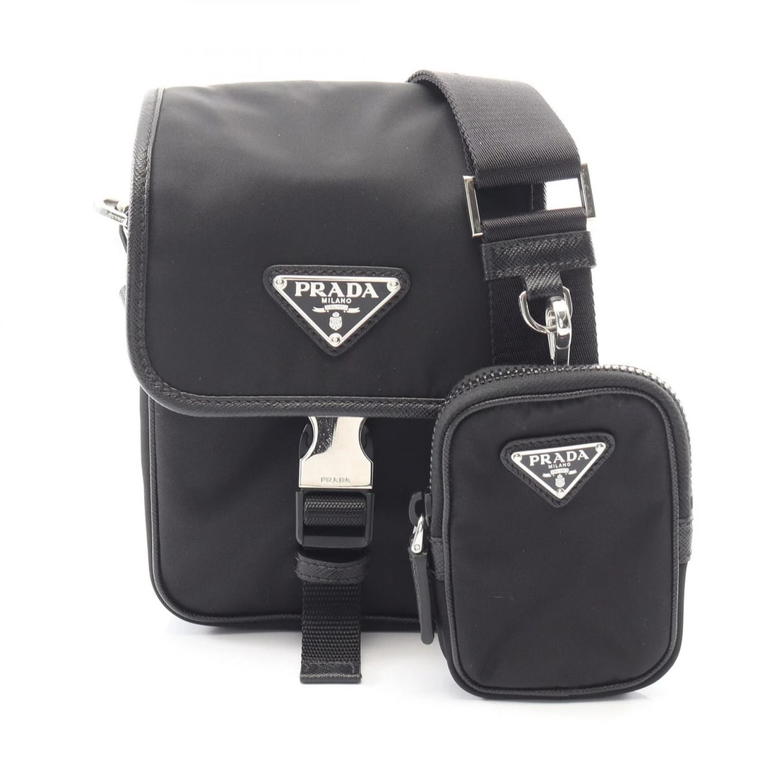 PRADA RE SHOULDER CROSSBODY BAG BLCAK: PRADA RE Shoulder Crossbody Bag Blcak Brand: PRADA Type: Shoulder Bag Material: Nylon × Saffiano leather Color: Black??ish colors Size: H:19cm x W:12.5cm x D:2/3.5cm (H:7.5" x W:4.9" x D:0.8") Acc