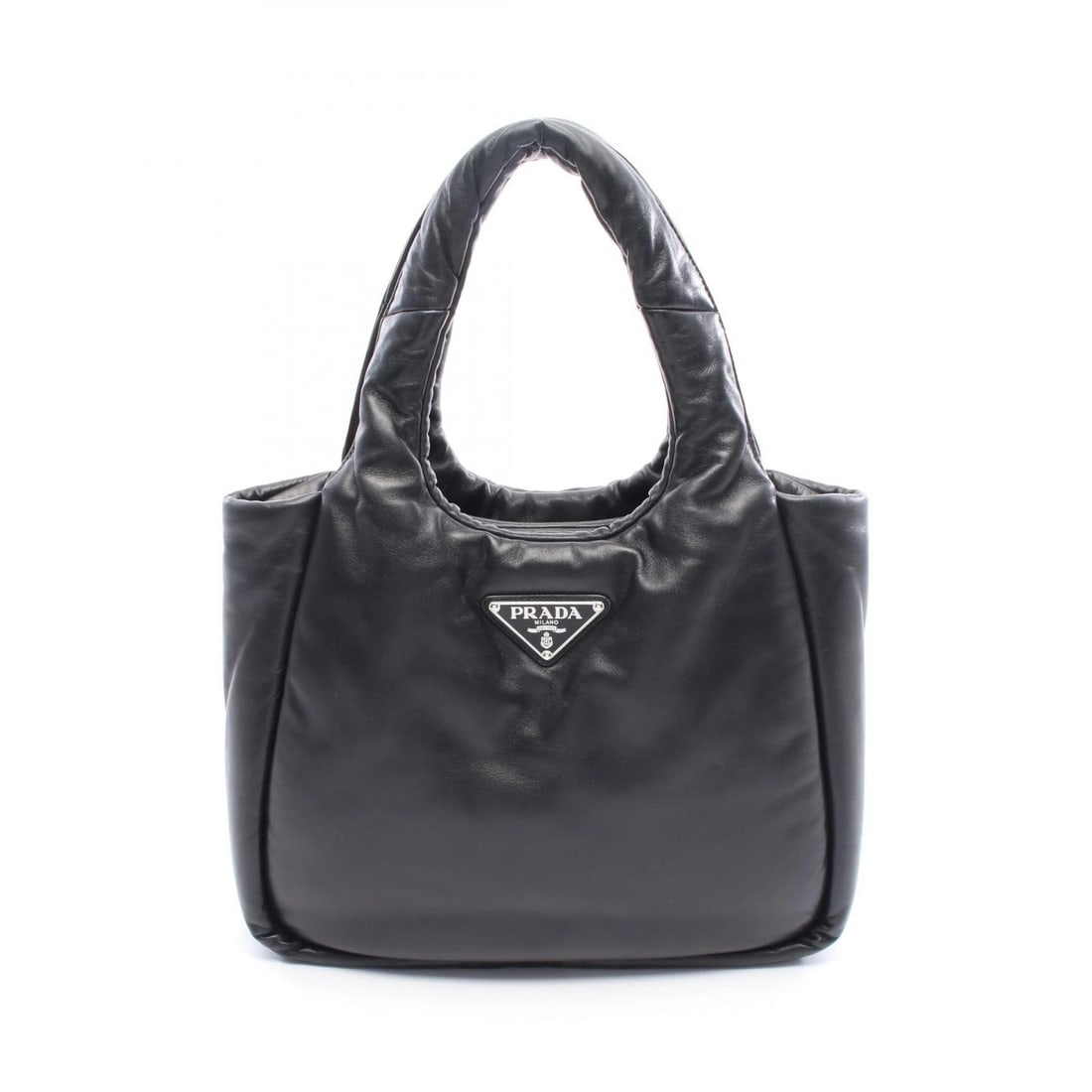 PRADA TRIANGLE LOGO HANDBAG: PRADA Triangle logo Handbag Brand: PRADA Type: Handbag Material: leather Color: Black??ish colors Size: H:24cm x W:33cm x D:9cm (H:9.4" x W:13.0" x D:3.5") Handle?43cm(16.9") Accessories: None
