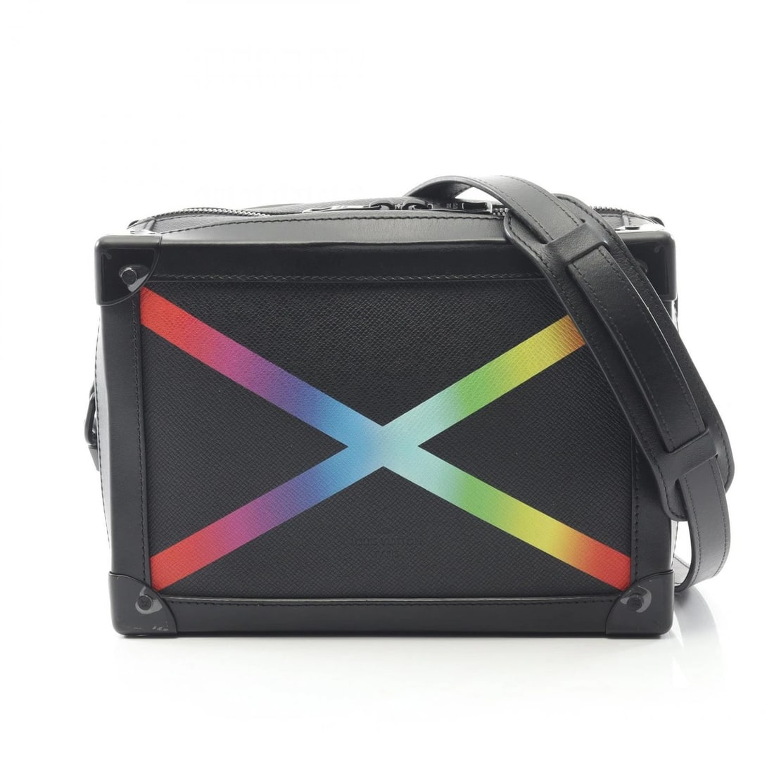 LOUIS VUITTON SOFT TRUNK SHOULDER CROSSBODY BAG: LOUIS VUITTON Soft Trunk Shoulder Crossbody Bag Brand: LOUIS VUITTON Type: Shoulder Bag Material: Taiga × leather × taiga rainbow Color: Black??ish colors × Multicolor??ish colors Size: H:17cm x W: