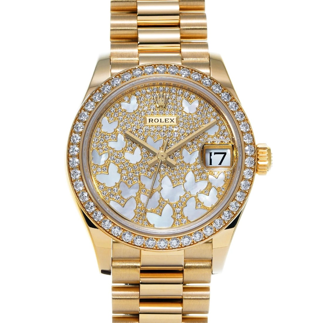 ROLEX DATEJUST PAVE DIAMONDS WATCH: ROLEX Datejust Pave Diamonds WATCH Brand: ROLEX Type: Wristwatch Material: Band Material Yellow Gold, Case Material Yellow Gold Color: Dial Color Pave Diamonds Size: ??Case? H/about 31mm W/about 31mm 