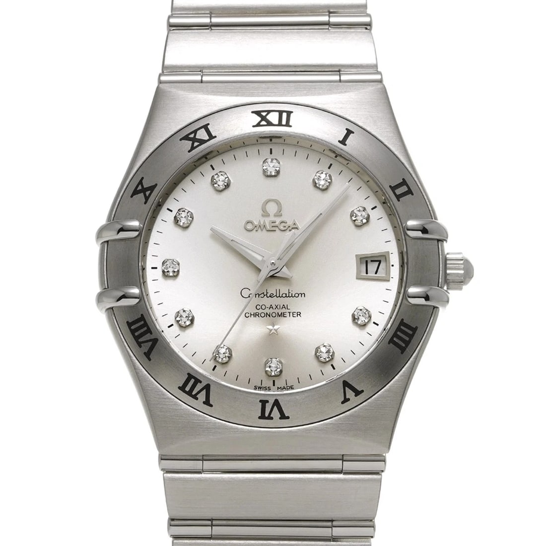 OMEGA CONSTELLATION CO-AXIAL SILVER/DIAMOND WATCH: OMEGA Constellation Co-Axial Silver/Diamond WATCH Brand: OMEGA Type: Wristwatch Material: Band Material Stainless steel, Case Material Stainless steel Color: Dial Color Silver/Diamond Size: ??Case? H/