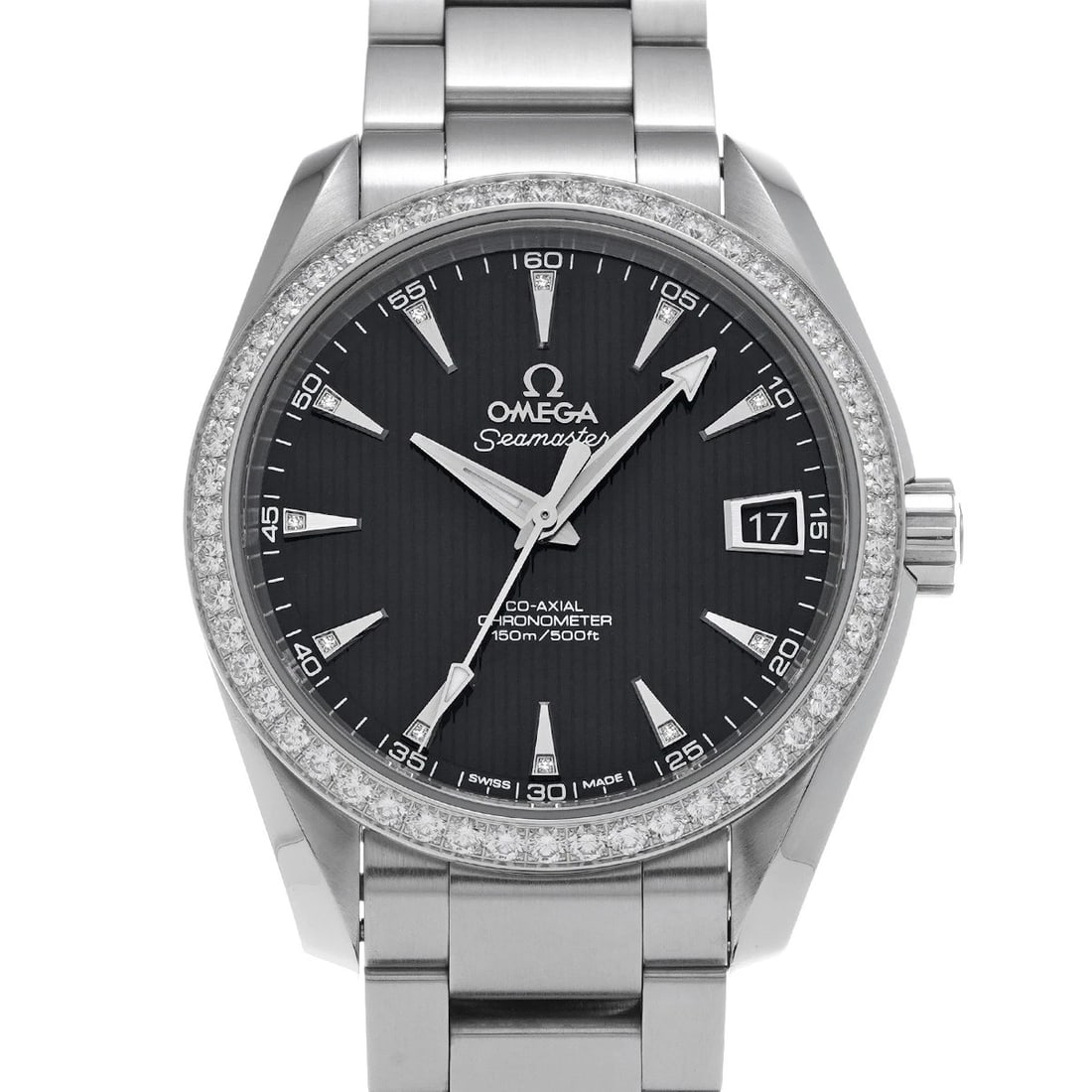 OMEGA SEAMASTER AQUA TERRA BLACK/DIAMOND WATCH: OMEGA Seamaster Aqua Terra Black/Diamond WATCH Brand: OMEGA Type: Wristwatch Material: Band Material Stainless steel, Case Material Stainless steel Color: Dial Color Black/Diamond Size: ??Case? H/abou