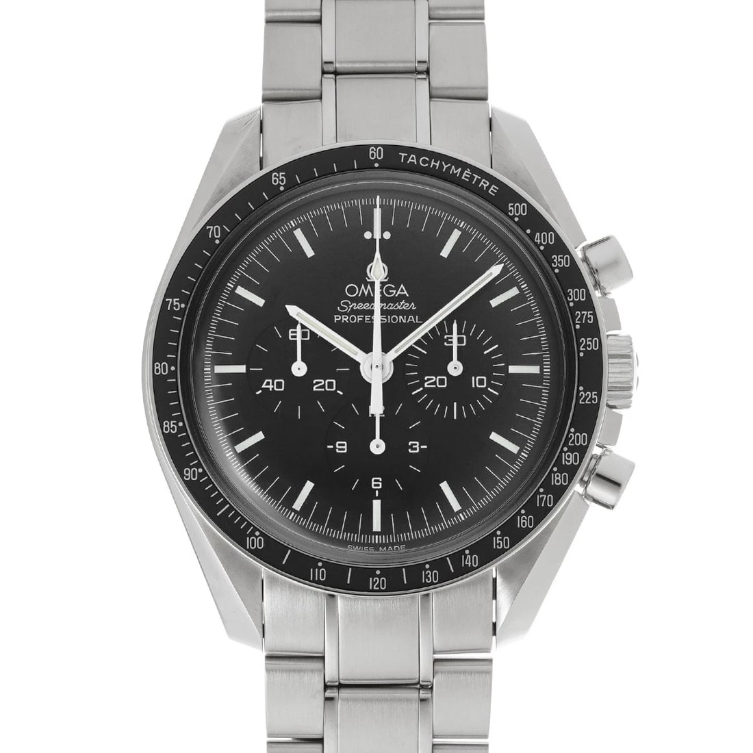 OMEGA SPEEDMASTER MOONWATCH PROFESSIONAL BLACK WATCH: OMEGA Speedmaster Moonwatch Professional Black WATCH Brand: OMEGA Type: Wristwatch Material: Band Material Stainless steel, Case Material Stainless steel Color: Dial Color Black Size: ??Case? H/about 