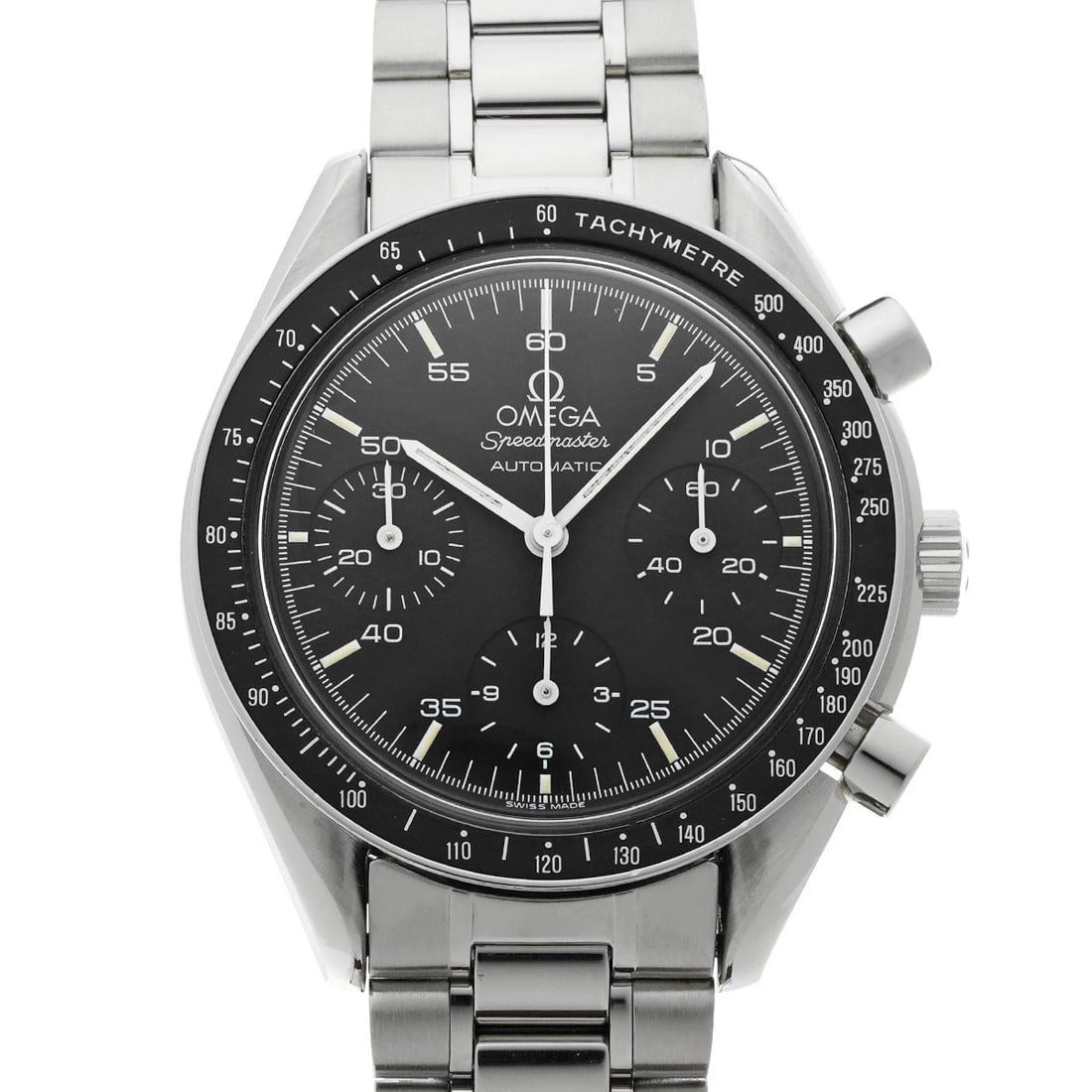 OMEGA SPEEDMASTER AUTOMATIC BLACK WATCH: OMEGA Speedmaster Automatic Black WATCH Brand: OMEGA Type: Wristwatch Material: Band Material Stainless steel, Case Material Stainless steel Color: Dial Color Black Size: ??Case? H/about 39mm W/about 