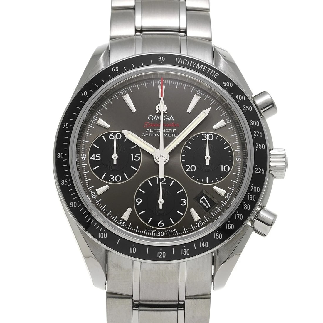 OMEGA SPEEDMASTER DATE GRAY/BLACK WATCH: OMEGA Speedmaster Date Gray/Black WATCH Brand: OMEGA Type: Wristwatch Material: Band Material Stainless steel, Case Material Stainless steel Color: Dial Color Gray/Black Size: ??Case? H/about 40mm W/a